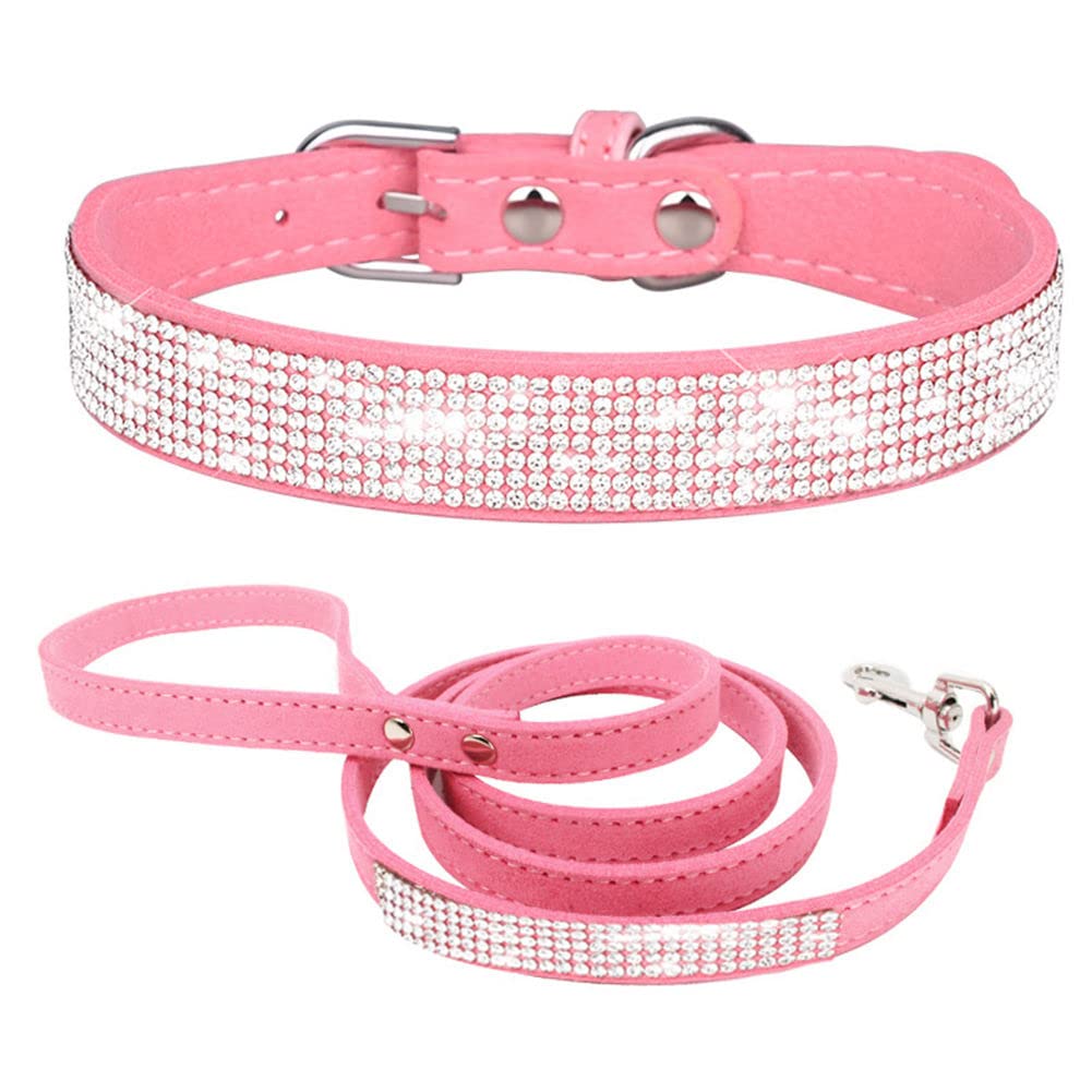 Small Dog Collar And Leash Set With Rhinestone Bow Knot Crystal Diamond Colorful Bling Girl Cat Collars Pink Xxs