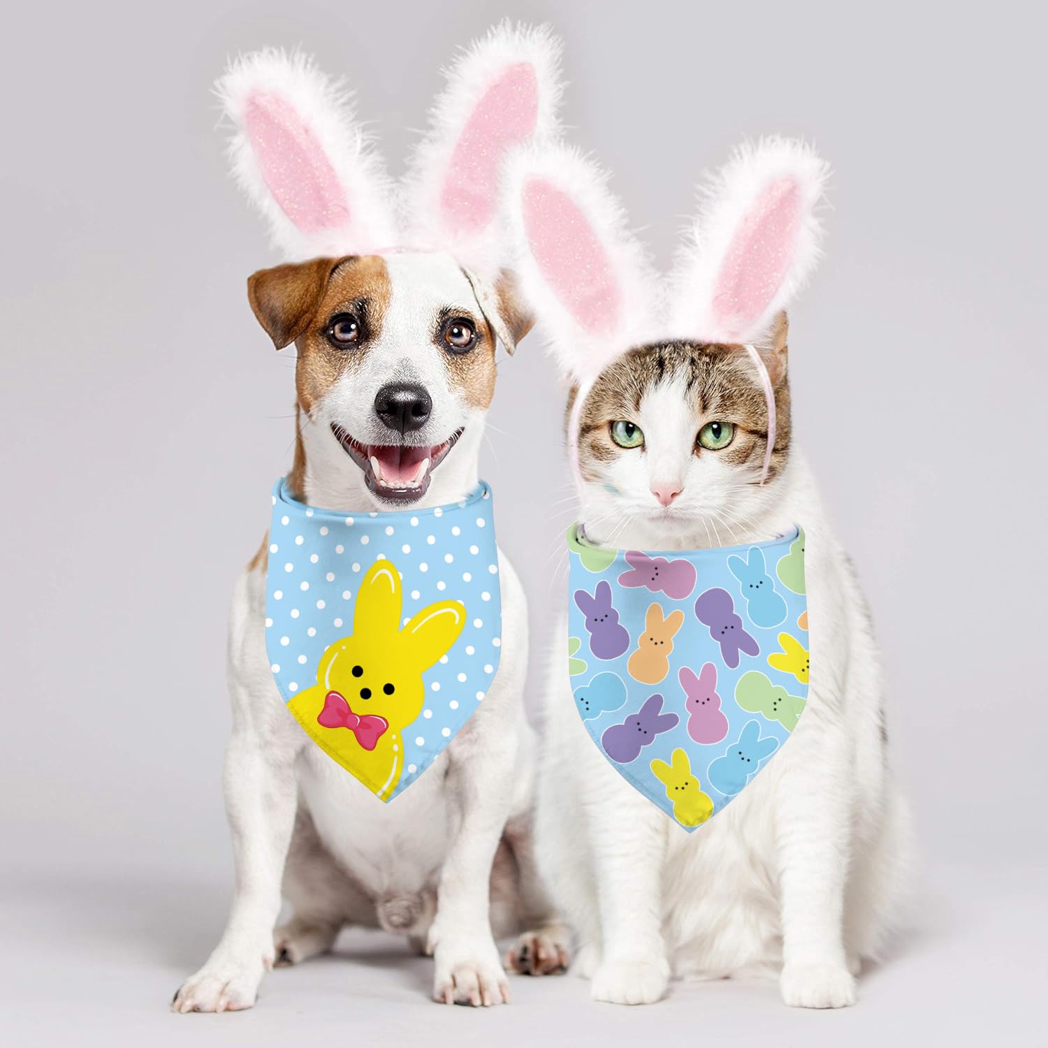 Easter Dog Bandanas, Reversible Colorful Bunny Pet Scarf 2 Pack, Dual-Layer Happy Easter Holiday Puppy Dog Kerchief Gifts (Easte