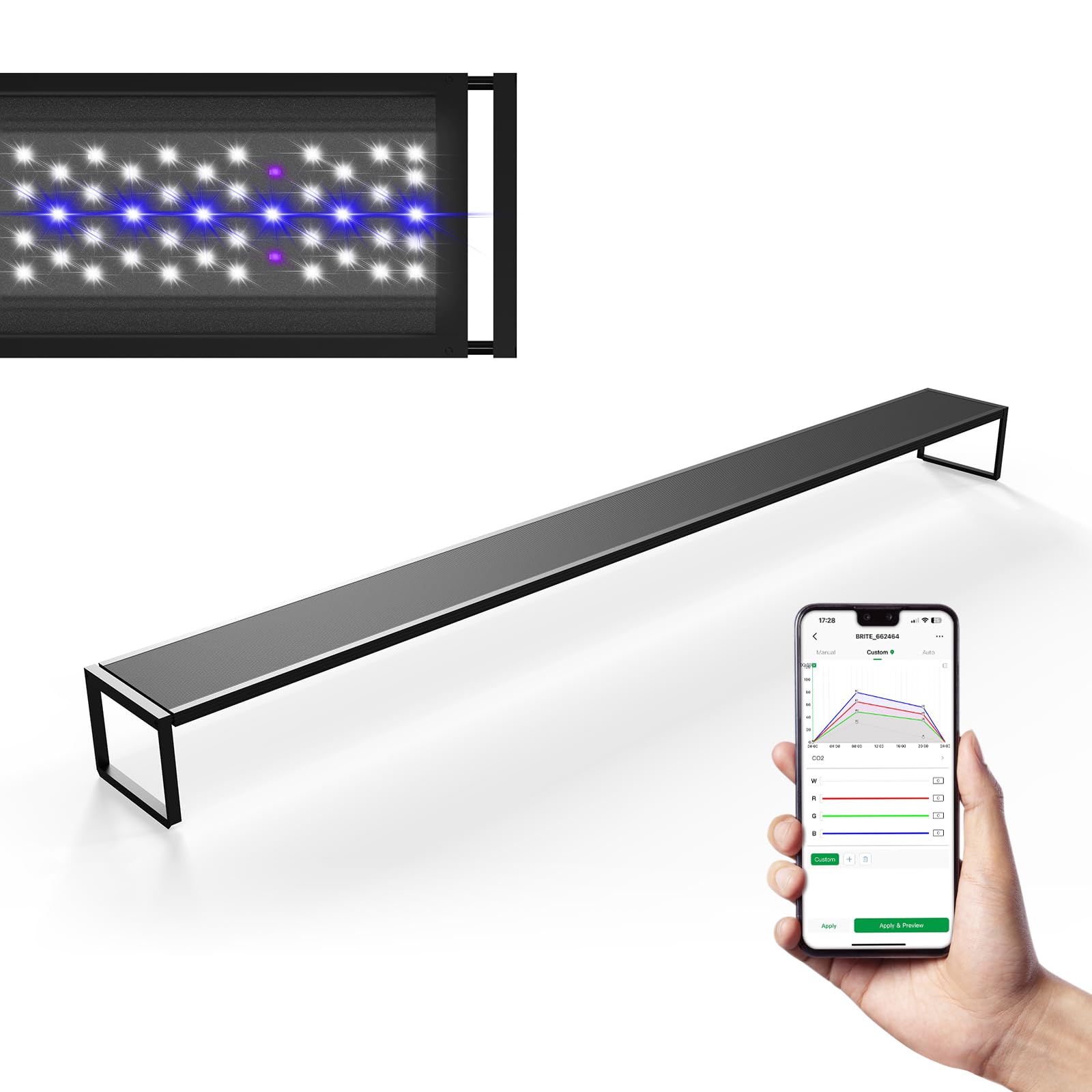 MagTool Brite Series Aquarium LED Light with App-Controlled RGB+W LEDs, Extendable Bracket, Supports Custom Sunrise/Sunset Color