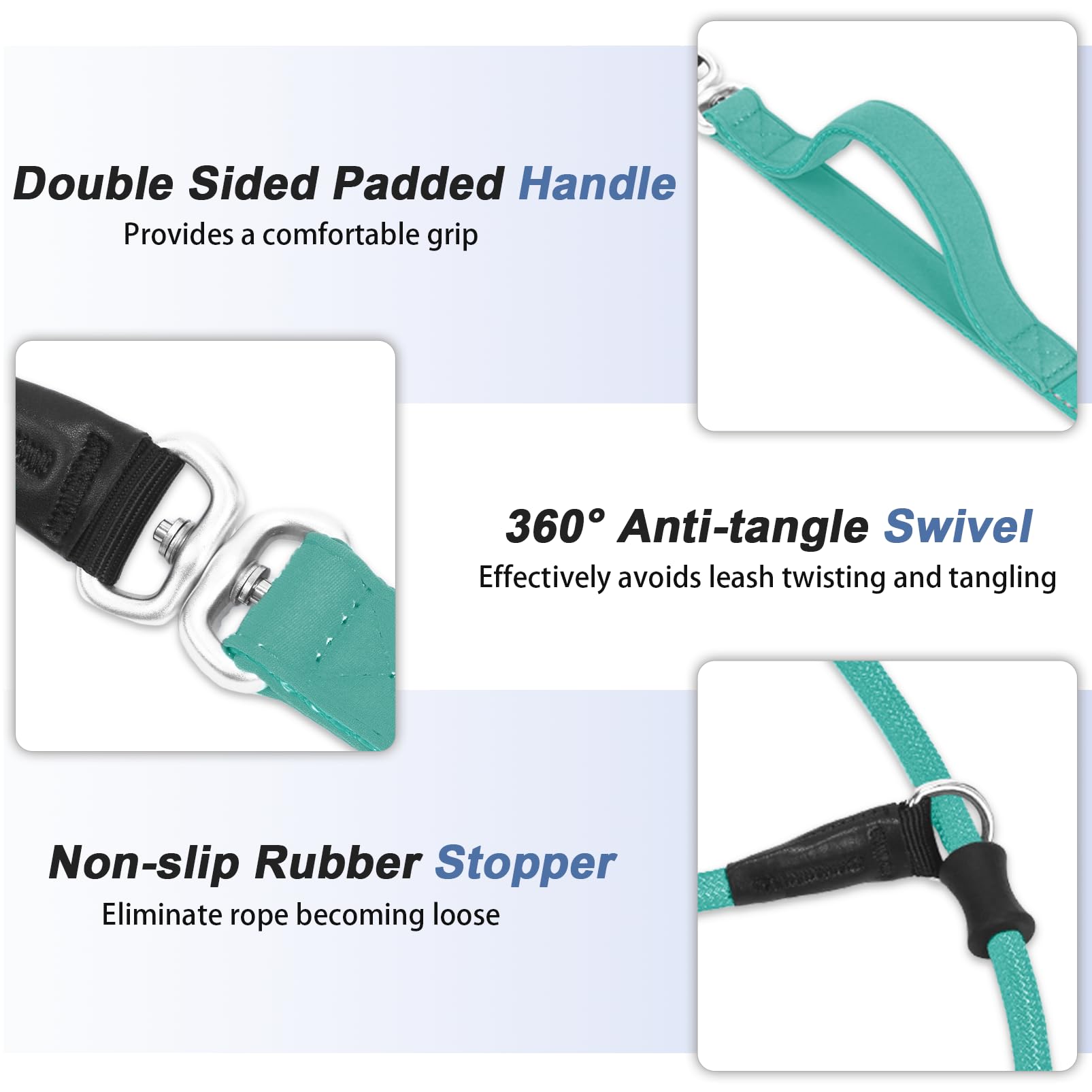 Slip Lead Dog Leash With Double Handle, Reflective Dog Training Leash [360 Swivel Anti-Tangle] Heavy Duty Nylon Slip Leash And C