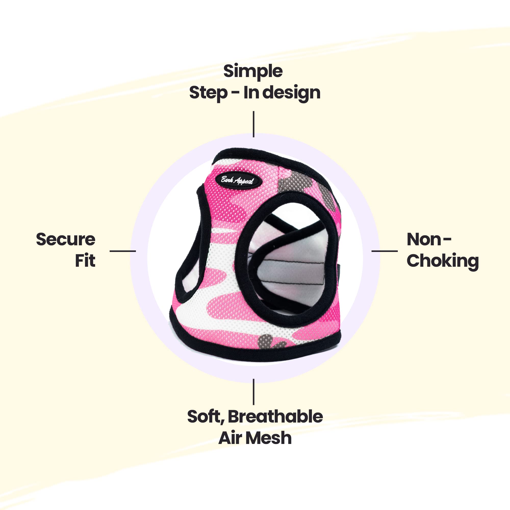 Bark Appeal Step-In Dog Harness, Mesh Step In Dog Vest Harness For Small & Medium Dogs, Non-Choking With Adjustable Heavy-Duty Buckle For Safe, Secure Fit - (Xs, Pink Camouflage)