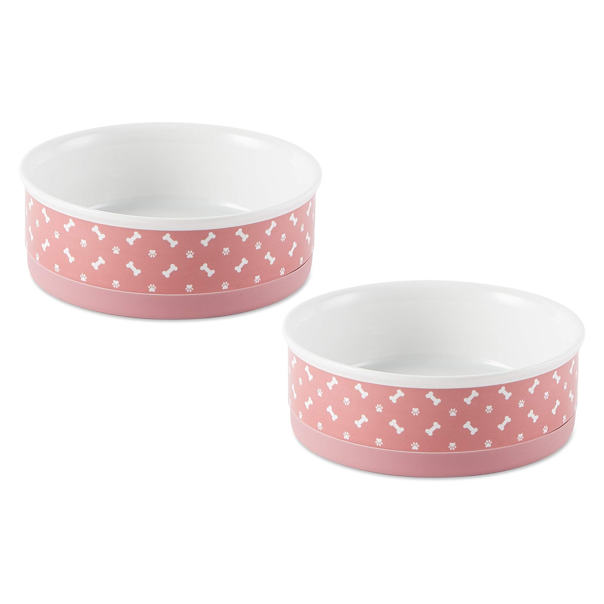 Bone Dry Ceramic Pet Bowls, Microwave & Dishwasher Safe Non-Slip Bottom for Secure Feeding with Less Mess, Medium Bowl Set, 6x2,