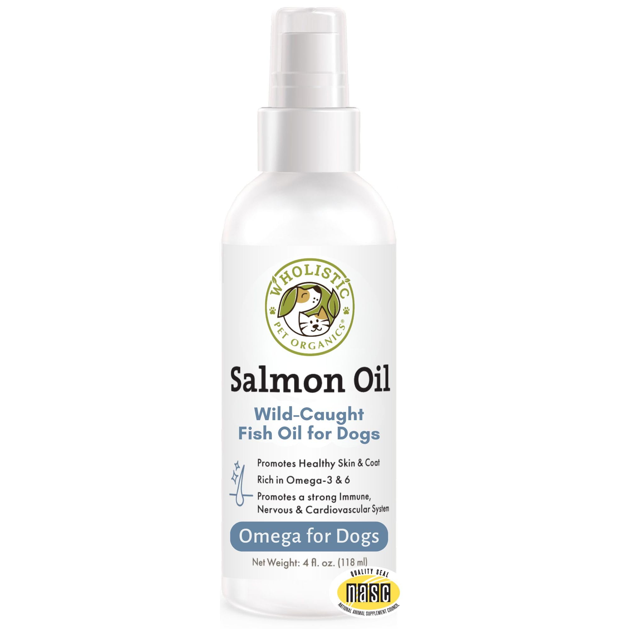 Wholistic Pet Organics Salmon Oil: Deep Sea Wild Alaskan Salmon Oil for Dogs - Omega 3 Dog Fish Oil with EPA and DHA for Skin, C