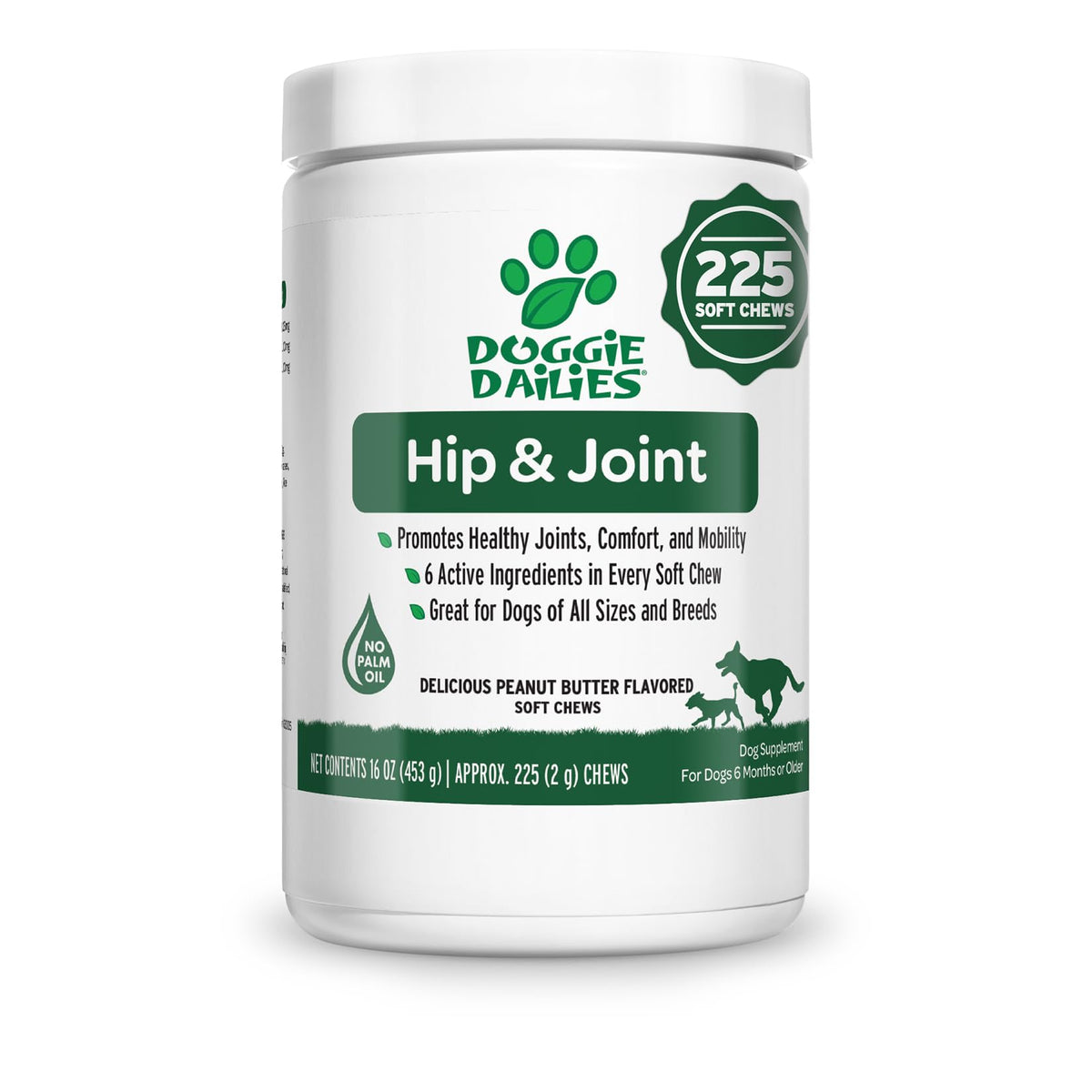 Doggie Dailies Glucosamine For Dogs - 225 Chews - Joint Supplement For Dogs Of All Breeds & Sizes - Hip And Joint Supplement For Dogs - Premium Glucosamine And Chondroitin For Dogs (Peanut Butter)