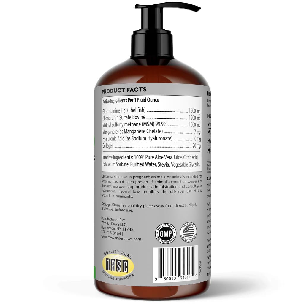 WONDER PAWS Premium Liquid Glucosamine for Dogs Strength Joint Support, Flexibility, Cartilage & Mobility - Hip and Joint Supple
