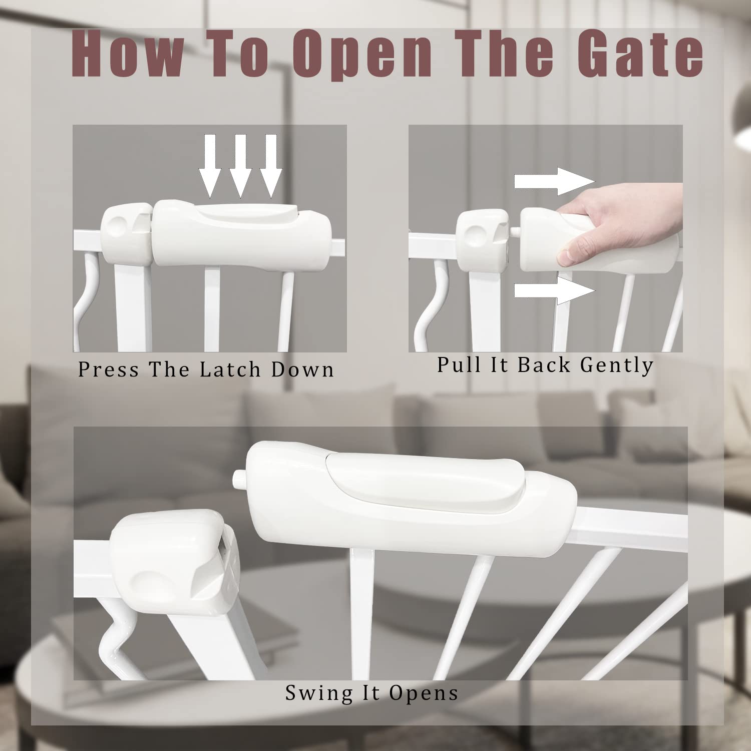 Extra Wide Baby Gate Pressure Mounted Auto Close White Metal Child Dog Pet Gate 48-53 Inch Wide For Stairs,Doorways,Kitchen And Living Room