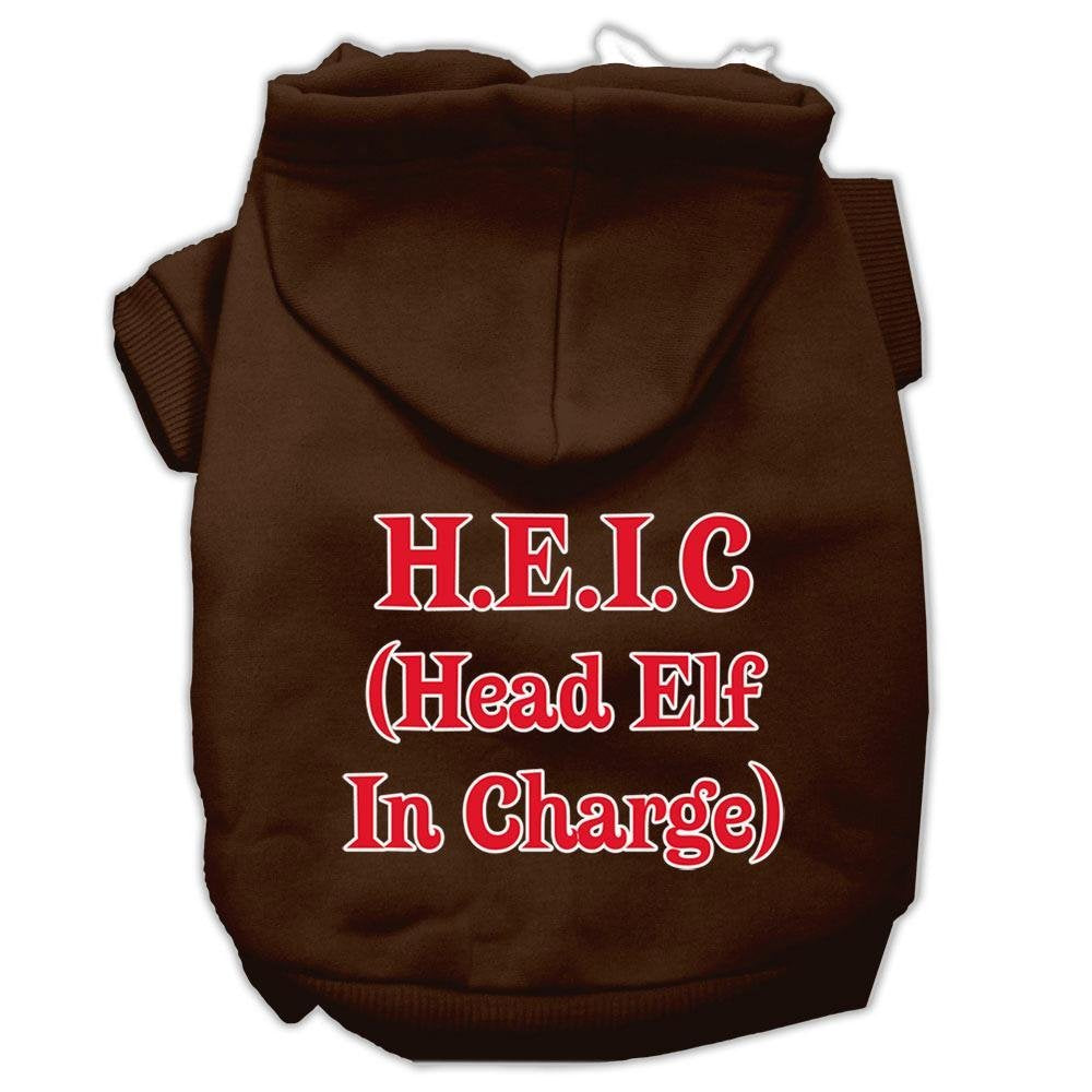 Christmas Pet Dog & Cat Hoodie Screen Printed, Head Elf in Charge Brown LG (10-14 lbs.)