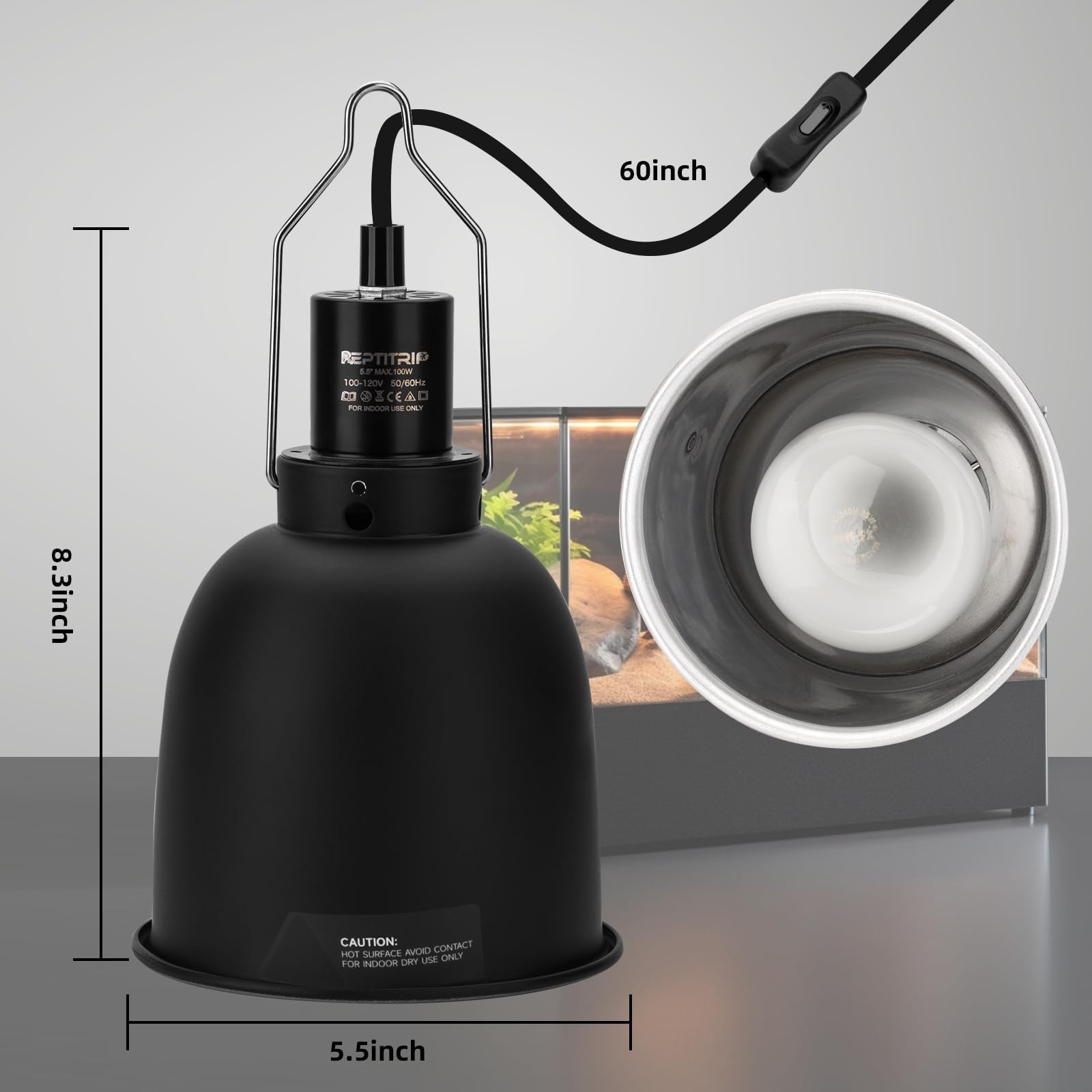 Reptitrip Reptile Light Fixture 5.5'', Reptile Heat Lamp Max 100W, Reptile Tank Lighting Fixtures, Fixture For Uvb Reptile Light