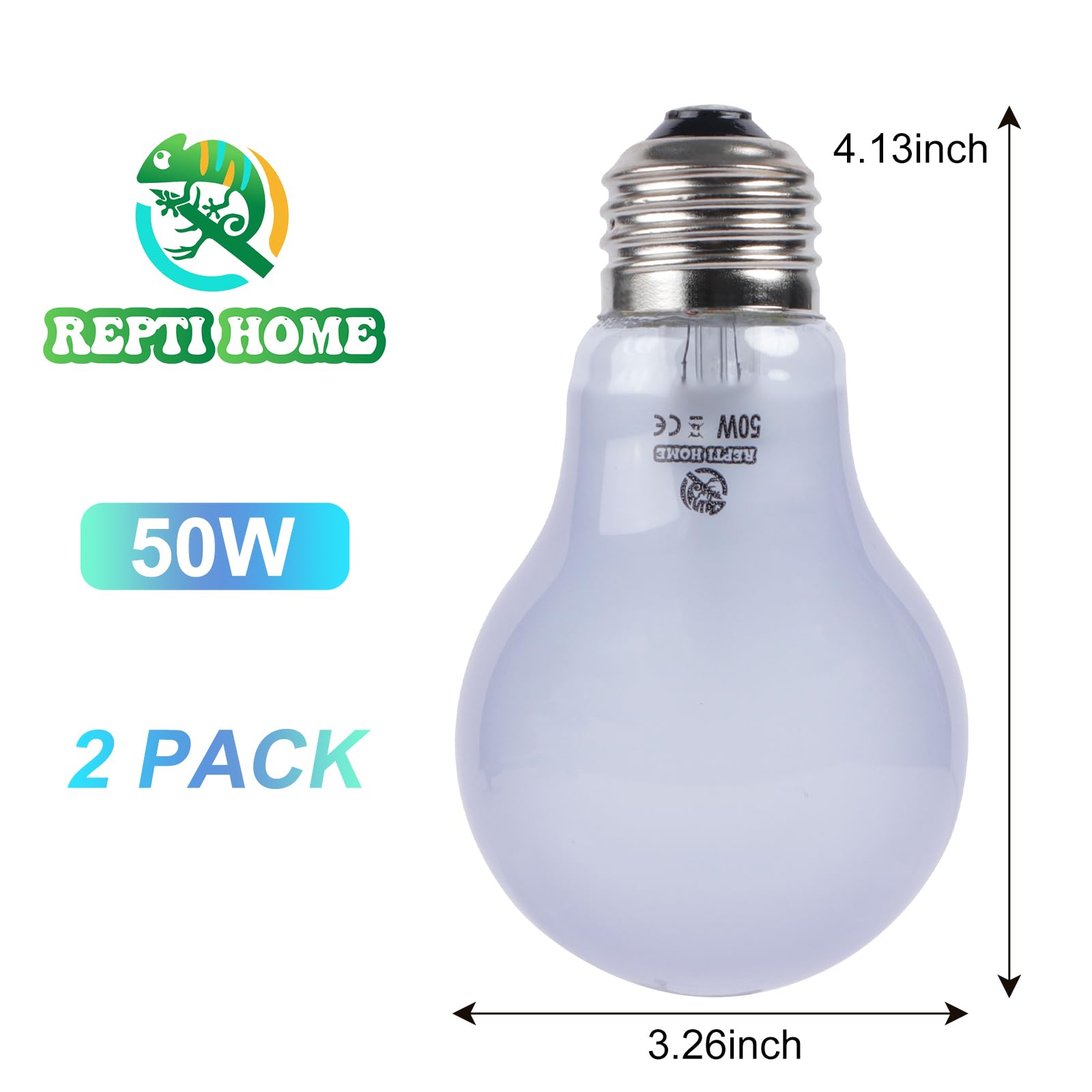 REPTI HOME Reptile Heat Lamp 2 Pack 50W, Daylight Heat Bulb for Reptiles & Amphibians, Reptile Heat Light for Bearded Dragon, Li
