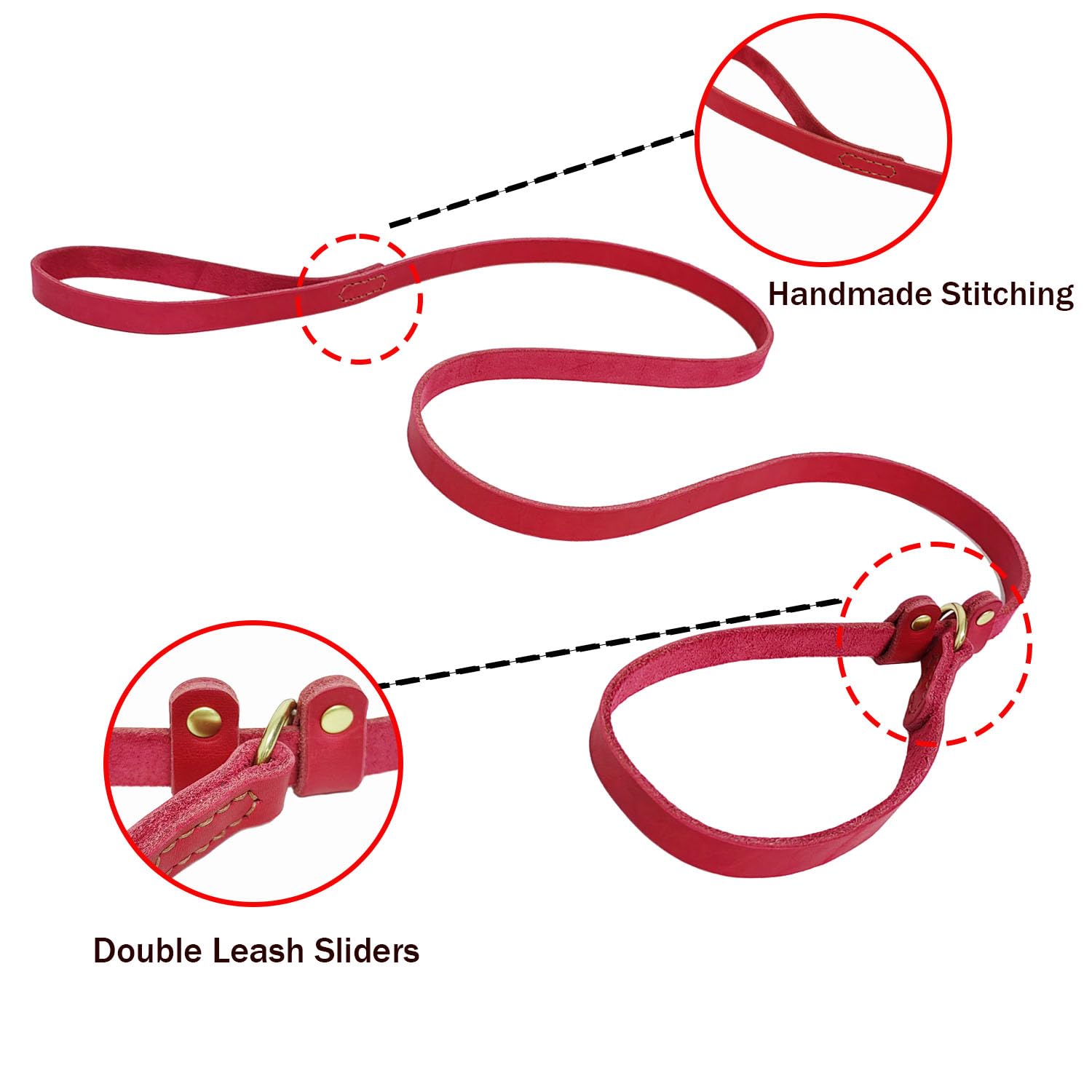 Lwbmg 5.6Ft Leather Dog Leash, Real Leather Slip Lead For Medium Large Dogs, Soft Adjustable Heavy Duty Pet Dog Training Leash -