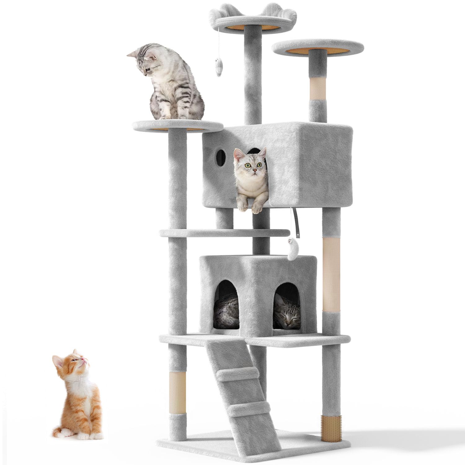 Os Motor 70'' Cat Tree Tower For Indoor Cats Large Adult,Cute/Tall Modern Cat Tree For Big Cats 20 Lbs,Plush Multi-Level Cat Con