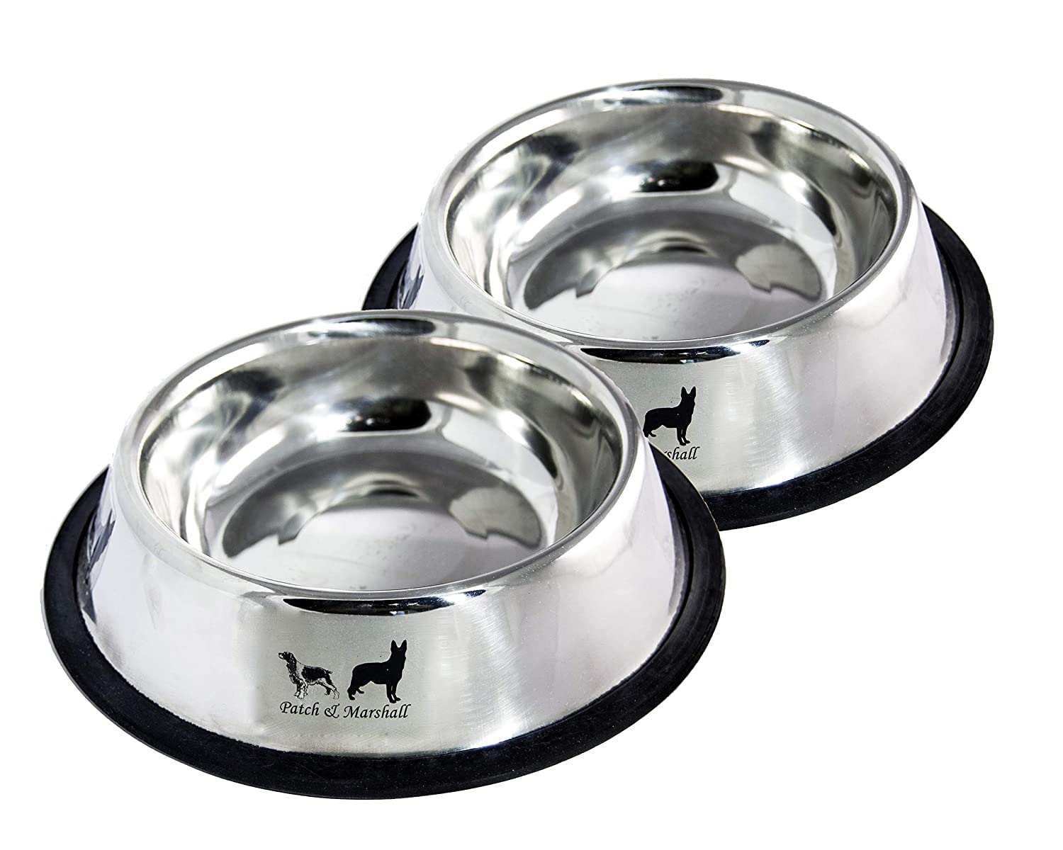 Patch & Marshall Stainless Steel Dog Pet Food & Water Bowls (MediumSet Of 2) 700Ml Water & Upto 350G Pet Food Per Bowl,?22 Cm,H