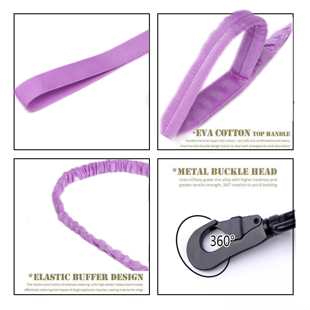 Tactical Dog Collar And Leash Set Tactical Dog Collar With Handle Bungee Leash Adjustable Military Training Nylon Collar Dog Training Collar Leash Set With Control Handleand Metal Buckle (Purple Xl