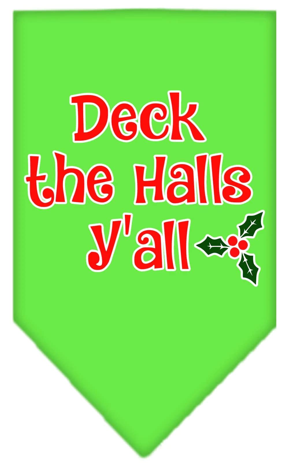Christmas Pet and Dog Bandana Screen Printed, &quot;Deck The Halls Y'all&quot; Navy Blue Large