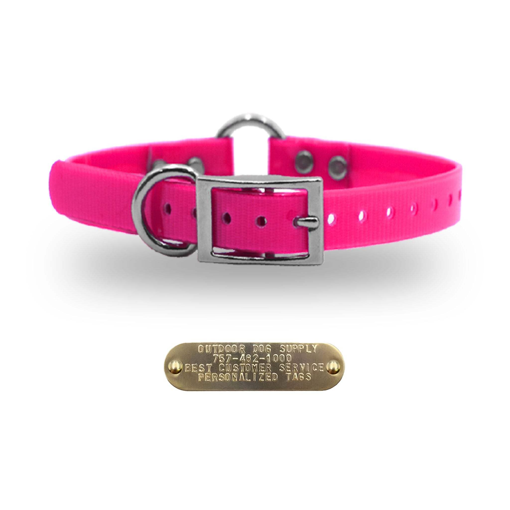 Outdoor Dog Supply'S 1' Wide Solid Color Ring In Center Dog Collar Strap With Custom Brass Name Plate (21' Long, Yellow)