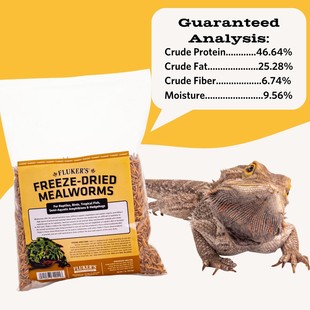 Fluker's Freeze Dried Mealworms for Reptiles, Packed with Protein and Essential Nutrients, 1 lb. Value Pack