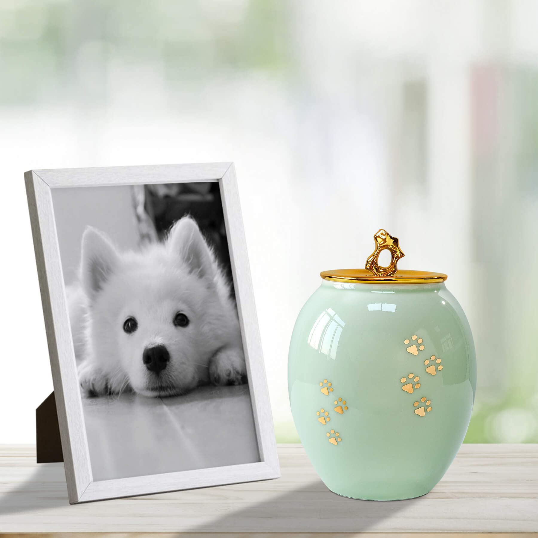 Lines Arte Medium Pet Urns For Dogs Ashes, Ceramics Pet Urn For Dog Cat Ashes (Paw Prints)