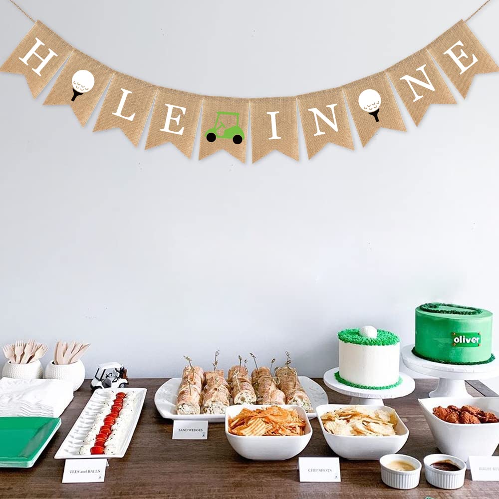 Hole In One Burlap Banner, Golf Banner For First Year Birthday,Golf Party Decorations And Supplies