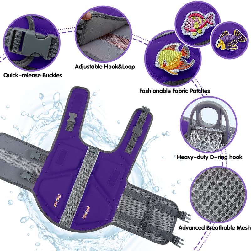 Sheripet Dog Life Jacket For Large Dogs, Dog Life Vest For Swimming With Three Fashion Fabric Patches, Pet Life Preserver With R