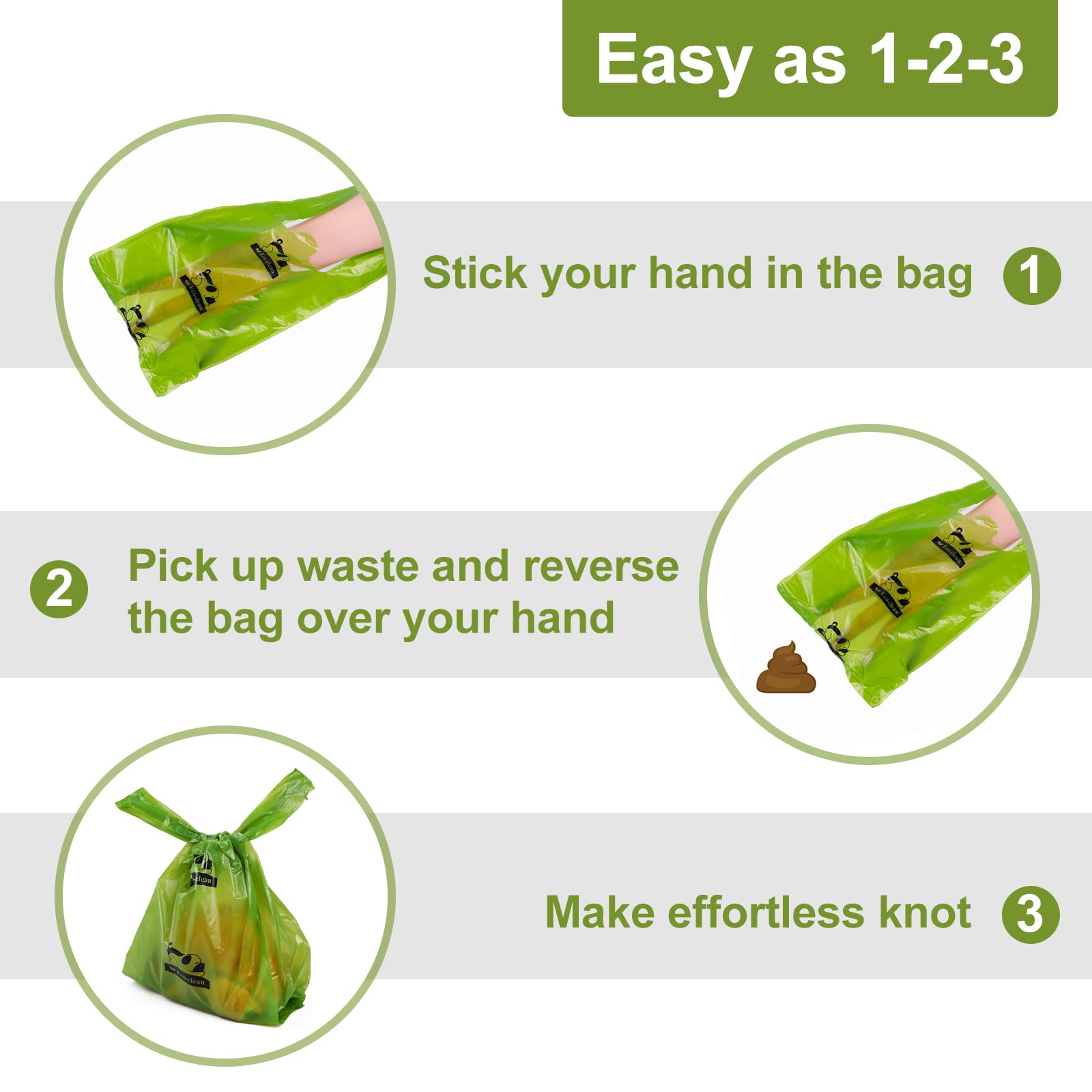 ECO-CLEAN Poop Bags, 500 Count Dog Poop Bags with Handle, Unscented Dog Waste Bags, Leak-Proof, Earth-Friendly Pet Poop Bags (No