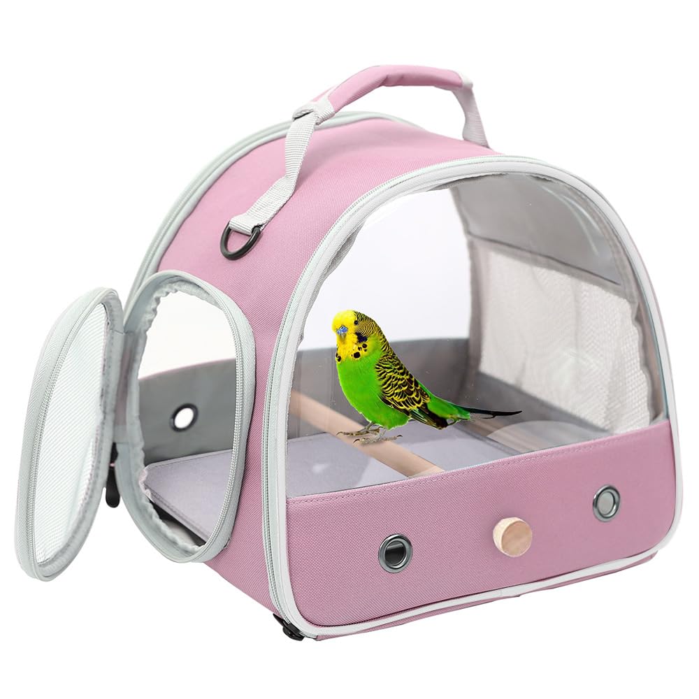 Bird Travel Carrier, Portable Small Bird Parrot Parakeet Carrier with Standing Perch (No Tray), Side Access Window Collapsible