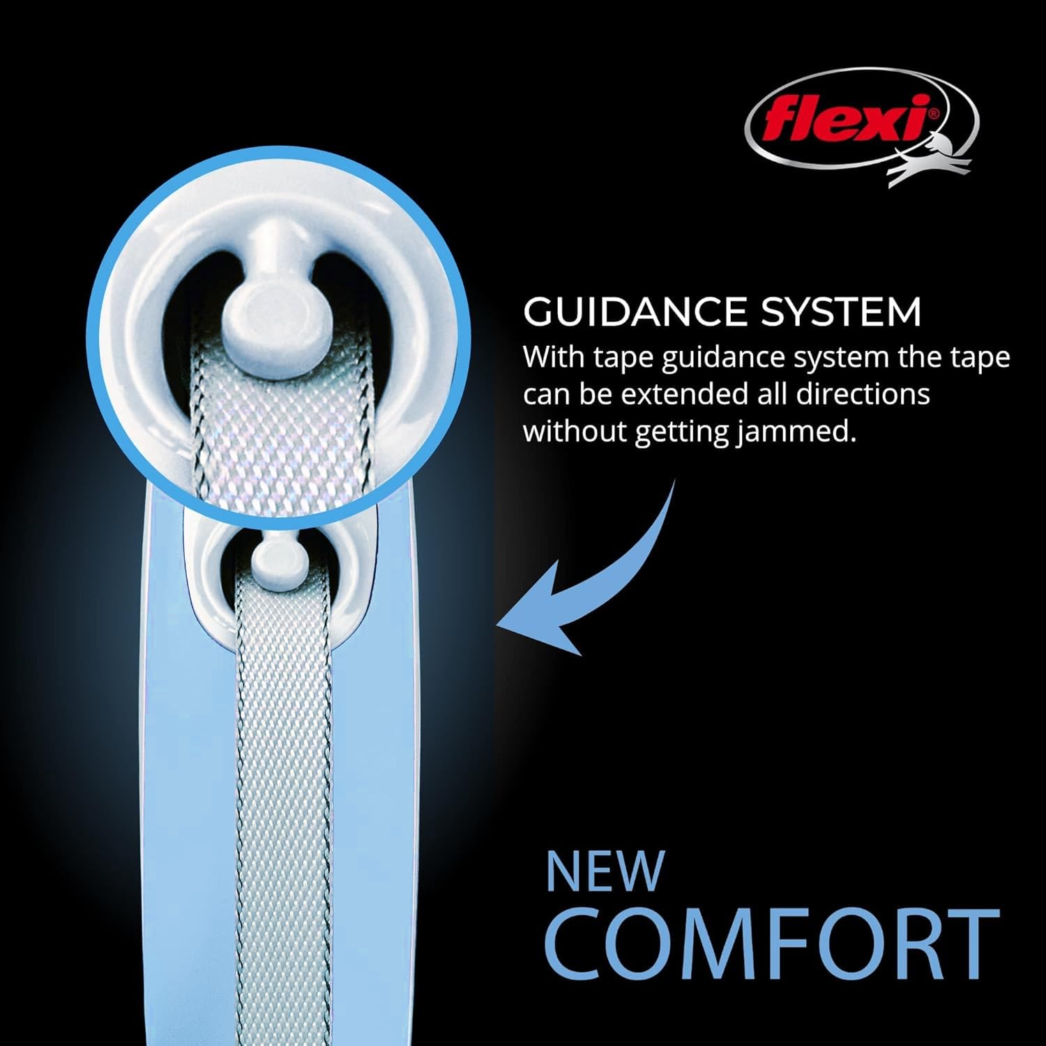 Flexi New Comfort Tape Retractable Dog Leashes For Extra Small Dogs Upto 26 Lbs. - 10 Ft., Blue | Tangle Free Pet Walking Leash