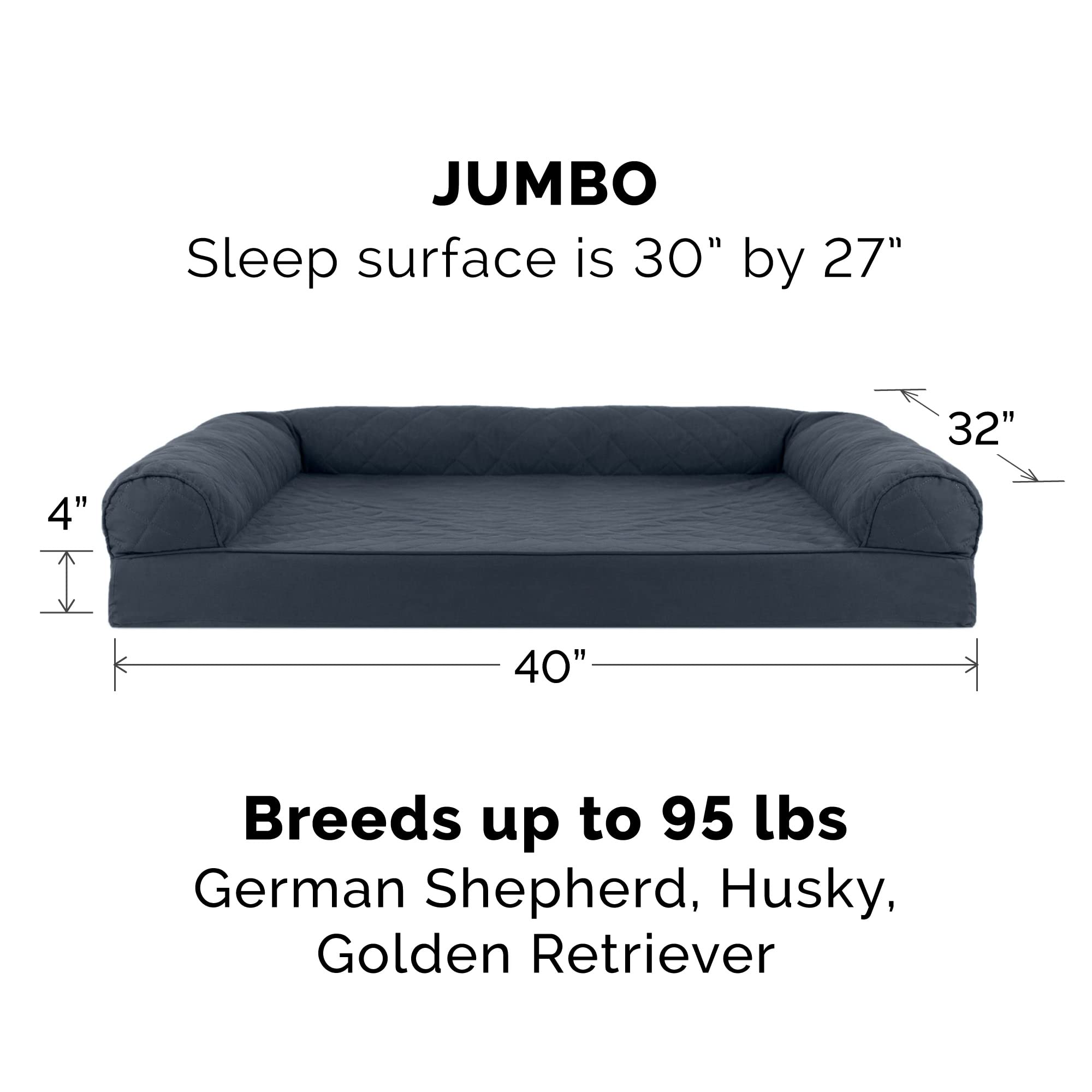 Furhaven Cooling Gel Dog Bed for Large Dogs w/ Removable Bolsters & Washable Cover, For Dogs Up to 95 lbs - Quilted Sofa - Iron