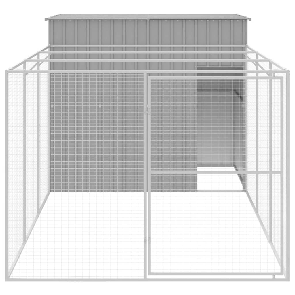 vidaXL Dog House with Run Light Gray 84.3x179.9x71.3 Galvanized Steel