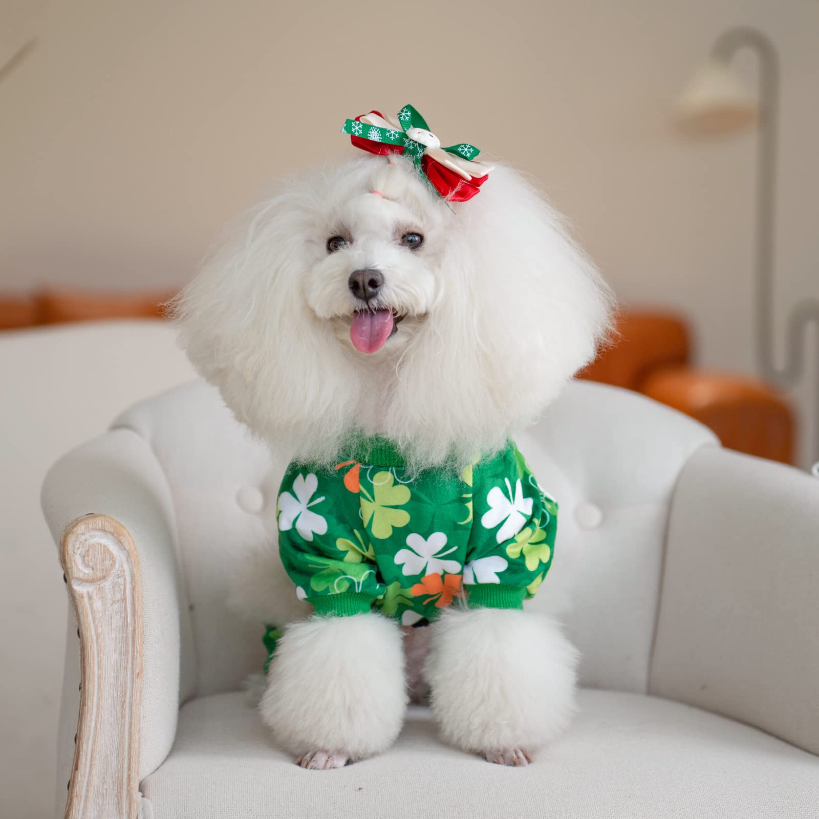 Cutebone Clover St.Patrick'S Day Small Dog Pajamas Soft Puppy Pjs Fleece Stretchy Onesie Cat Clothes For Daily Wear P275L