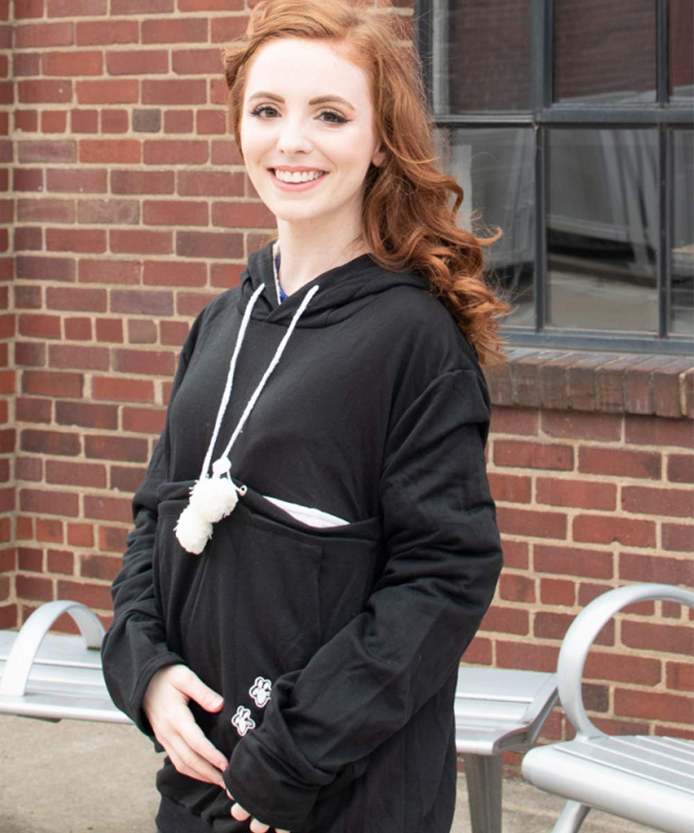 Alyc Unisex Hoodies Pet Holder Cat Dog Large Pouch Carriers Pullover With Cat Printing Sweatshirt (Black-Classic Version, M)