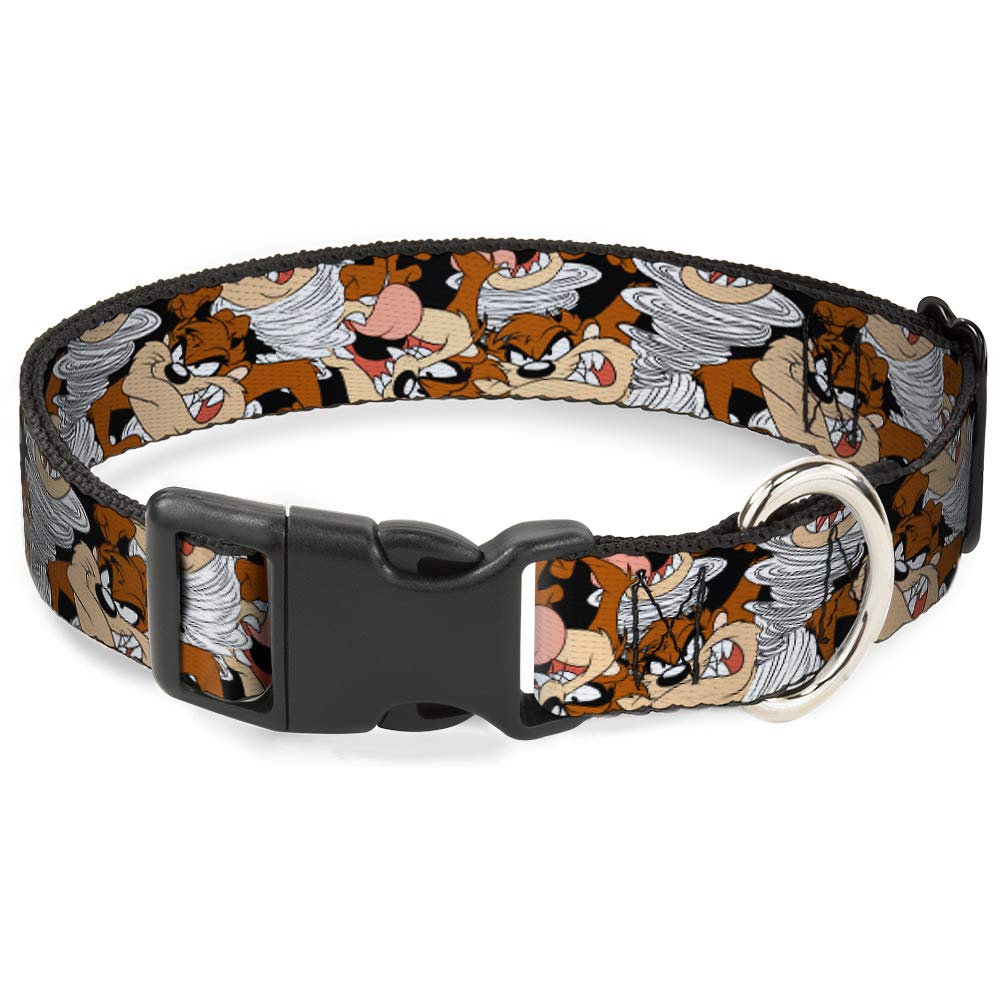Dog Collar Plastic Clip Tasmanian Devil Vortex Poses Stacked Black 16 To 23 Inches 1.5 Inch Wide