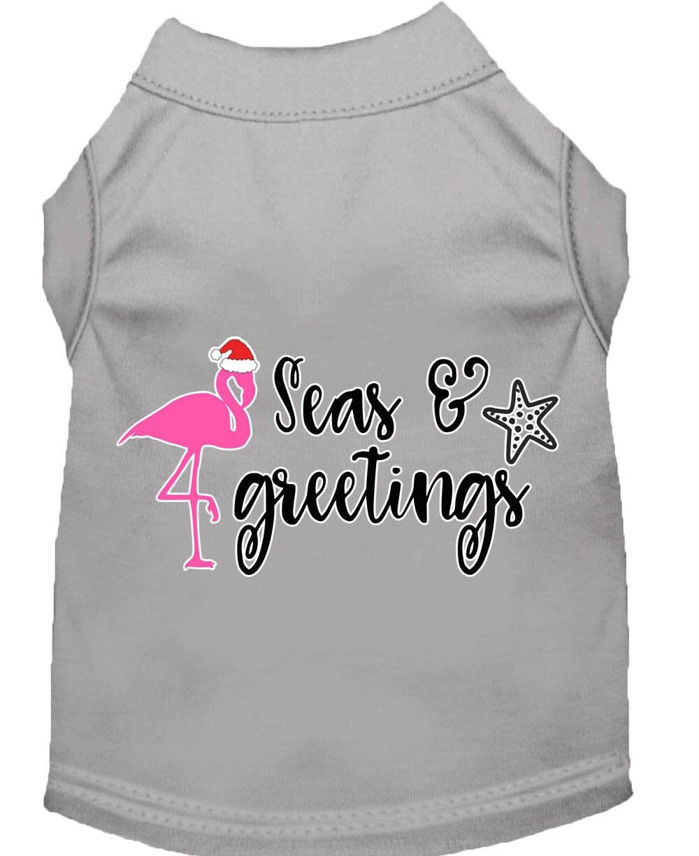 Christmas Pet Dog & Cat Shirt Screen Printed, &quot;Seas and Greetings&quot; Bright Pink SM (3-6 lbs.)