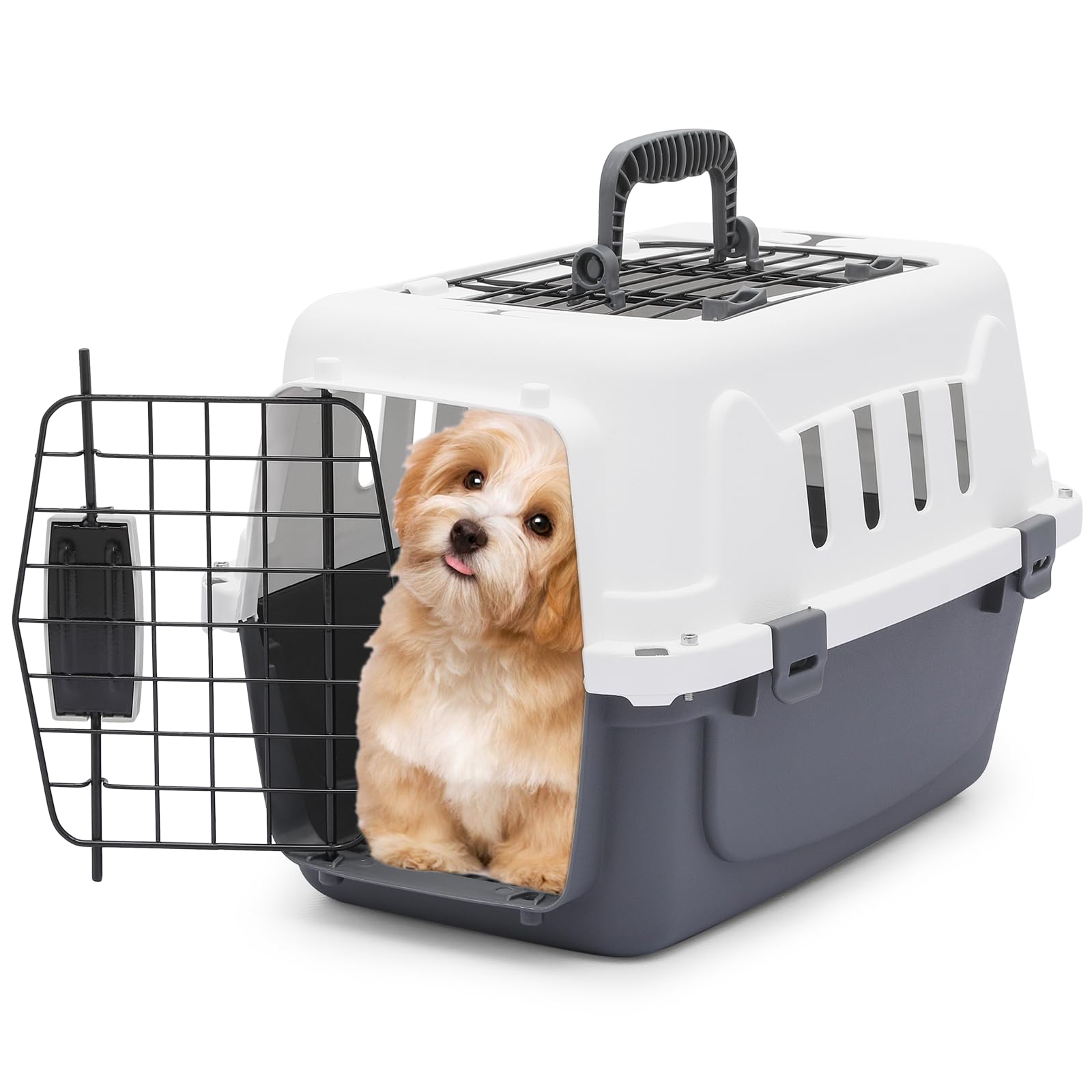 Monibloom 18-Inch 2-Door Top Loading Cat Carrier, Plastic Dog Crate Hard-Sided Dog Travel Carrier For Small Dogs And Cats, Venti