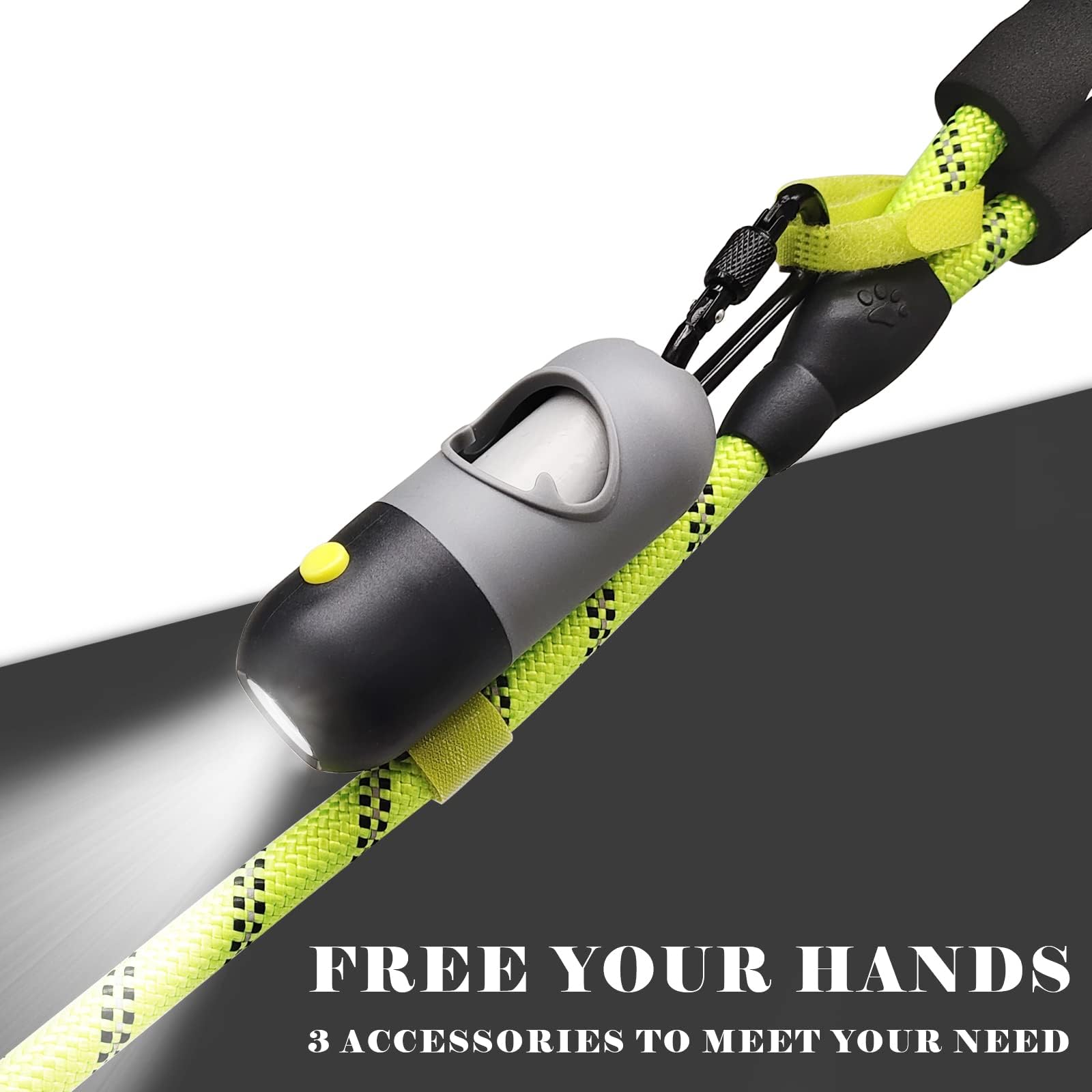 Dog Poop Waste Bags Holder With Led Flashlight|Cute Doggie Poo Bags Dispenser For Pet Leash|Trash Waste Bags Carrier With Potty Clip Fastener Lr44 Button Cells Included (Grey, 2 Holder 30 Bags)