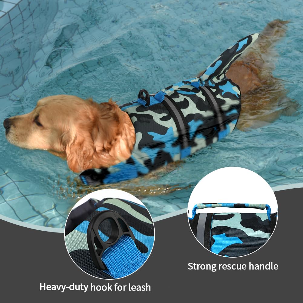 Doglay Dog Life Jacket, Ripstop Cute Shark Dog Life Jacket With Superior Buoyancy And Rescue Handle, Adjustable Dog Life Vests F