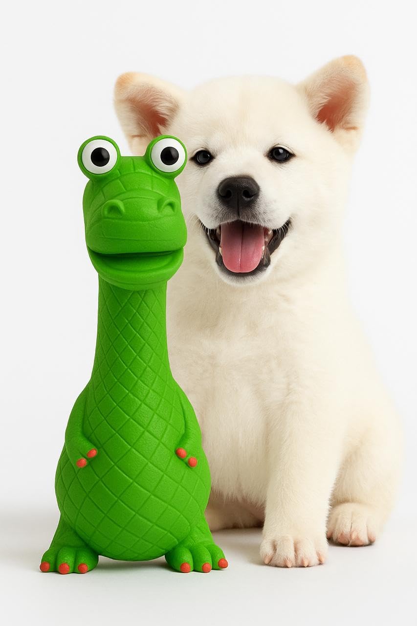 WAGGYTAILS Unique Sound Premium (TPR) Dinosaur Dog Toy (Made in U.S.A) 20 cm Chew & Play Toy for Dogs, Interactive Squeaky Train