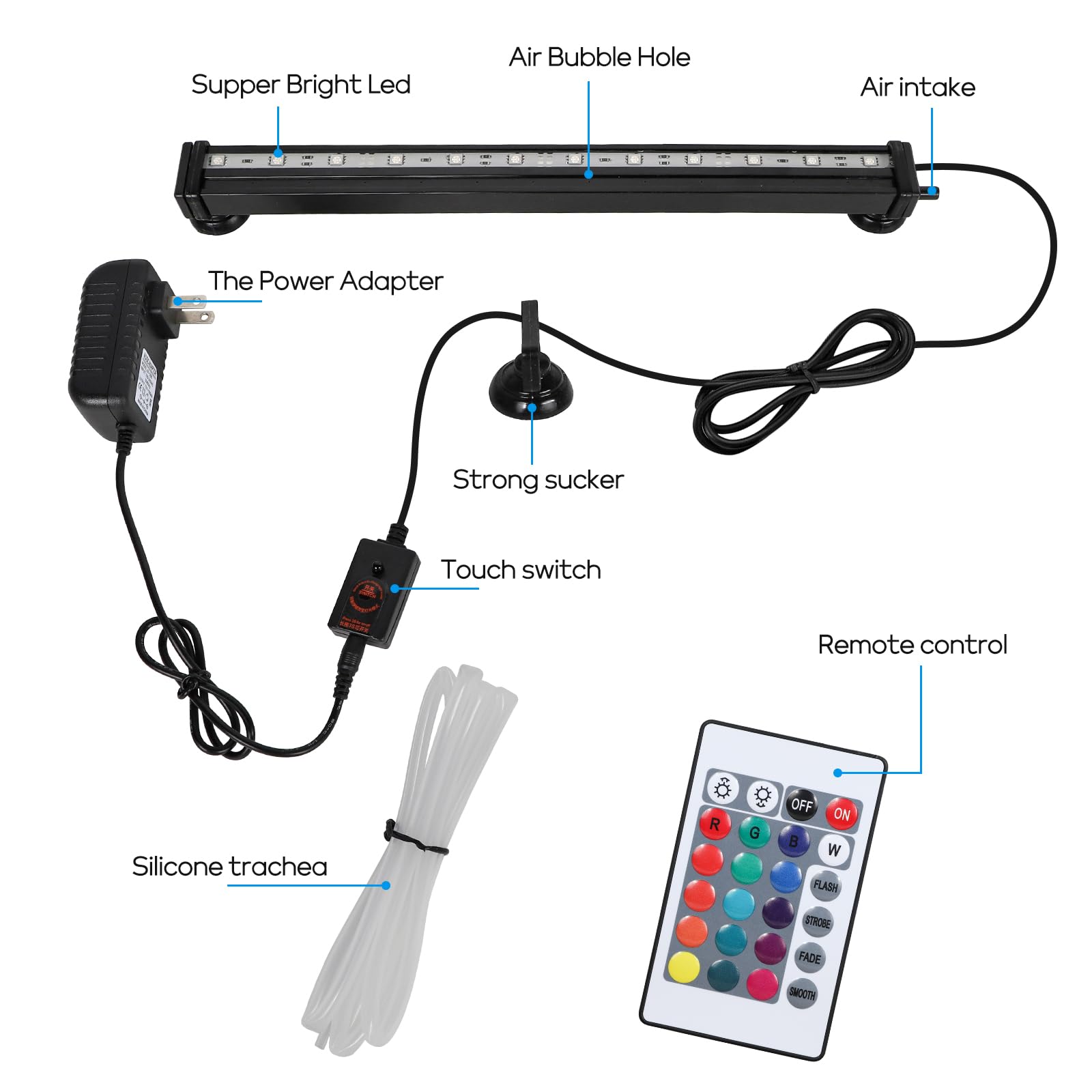 Szminiled Submersible Aquarium Light, Fish Tank Light With Air Bubble Hole, Rgb Color Changing Brightness Adjustable Ip68 Waterp