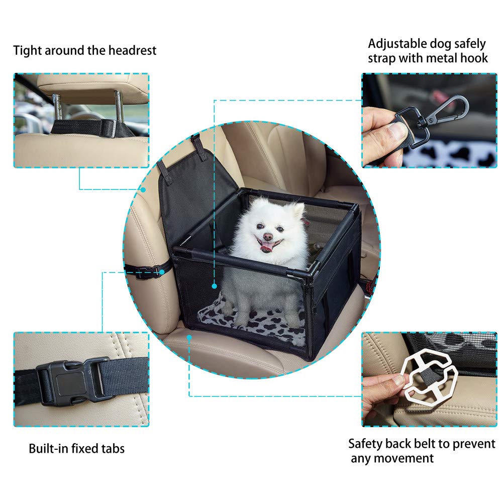 Genorth Small Dog Car Seat Puppy Pet Seats For Cars Vehicles Small Dogs Upgrade Washable Portable Pet Booster Seat For Car With Clip-On Safety Leash,Perfect For Small Pets(Black)