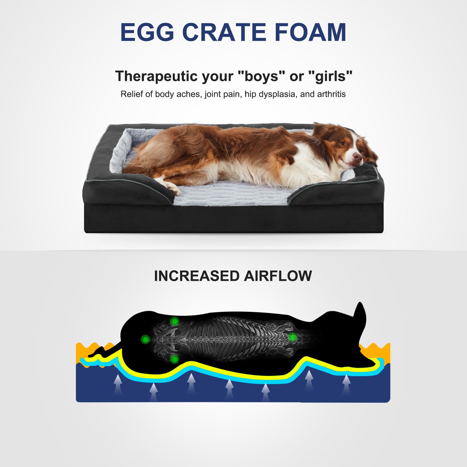 FURTIME Orthopedic Dog Bed - Supportive Foam Sofa for Small Dogs, 28"x23"x6.5", Black, Washable Cover, Waterproof Lining