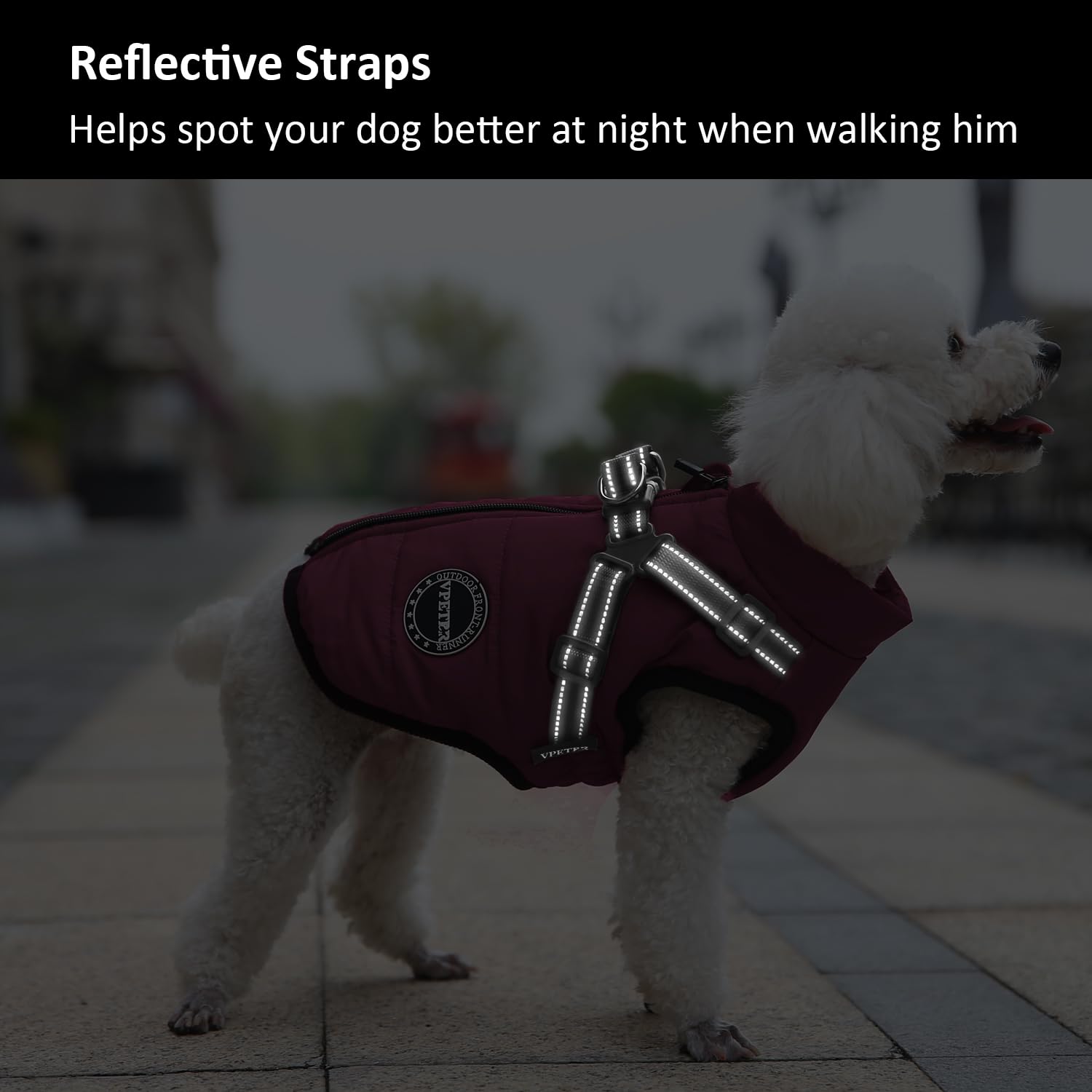 V.Pet Winter Coat Jacket Padded Fleece Dog Vest, Built-In Harness, Waterproof Windproof Reflective Cozy Adjustable Snow Pet Clot