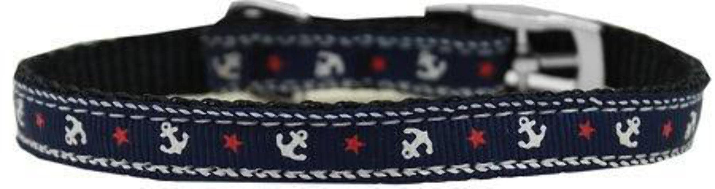 Mirage Pet Products Anchors Nylon Dog Collar with Classic Buckle 3/8&quot; Blue, Size 10