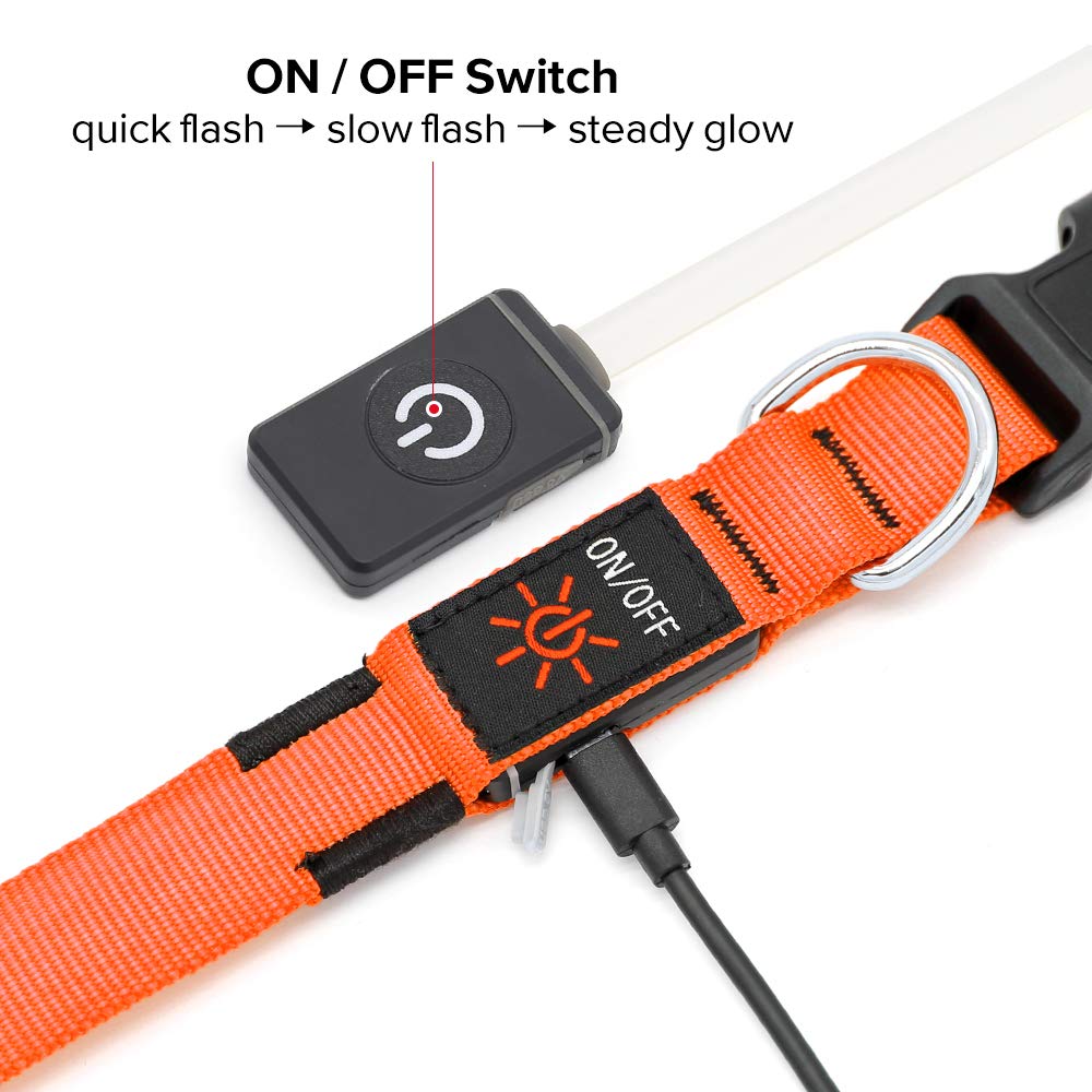 Illumifun Led Dog Collar, Usb Rechargeable Lighted Up Dog Collar, Adjustable Glowing Pet Safety Collar Light For Your Dogs Walking At Night (Orange, Medium)