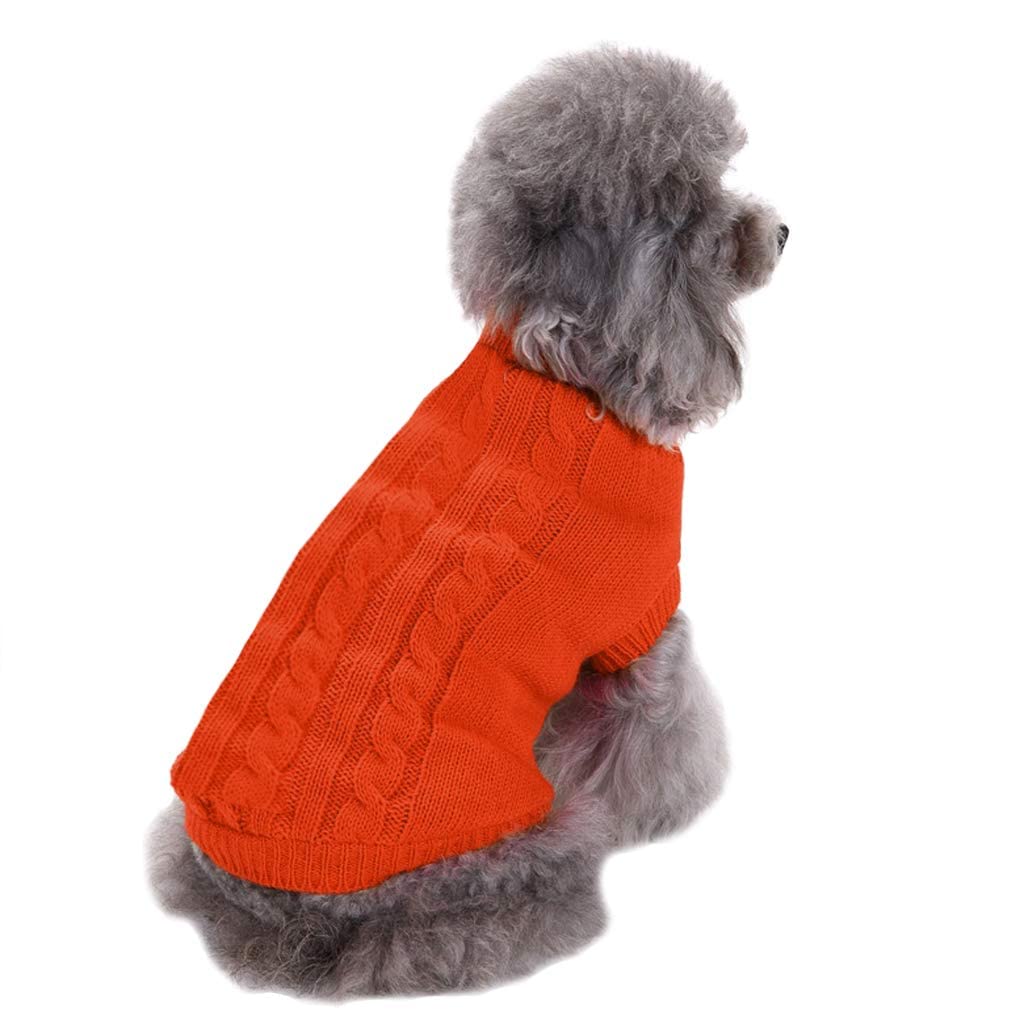 Chborchicen Small Dog Sweaters Knitted Pet Cat Sweater Warm Dog Sweatshirt Dog Winter Clothes Kitten Puppy Sweater (Large, Orange)