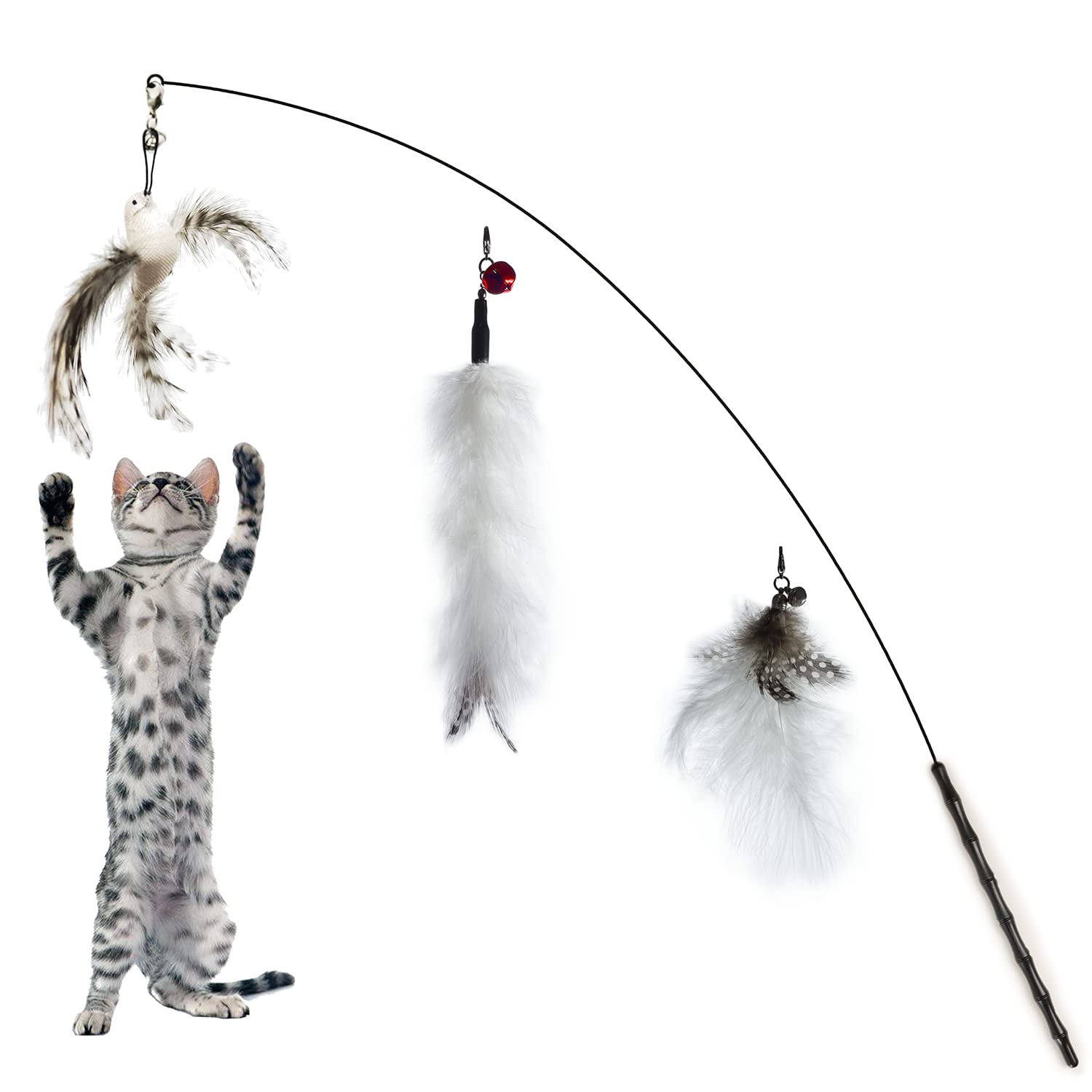 FUPUSUN Cat Feather Toys - Interactive Wand & Teaser Set, Indoor Kitten Play & Exercise