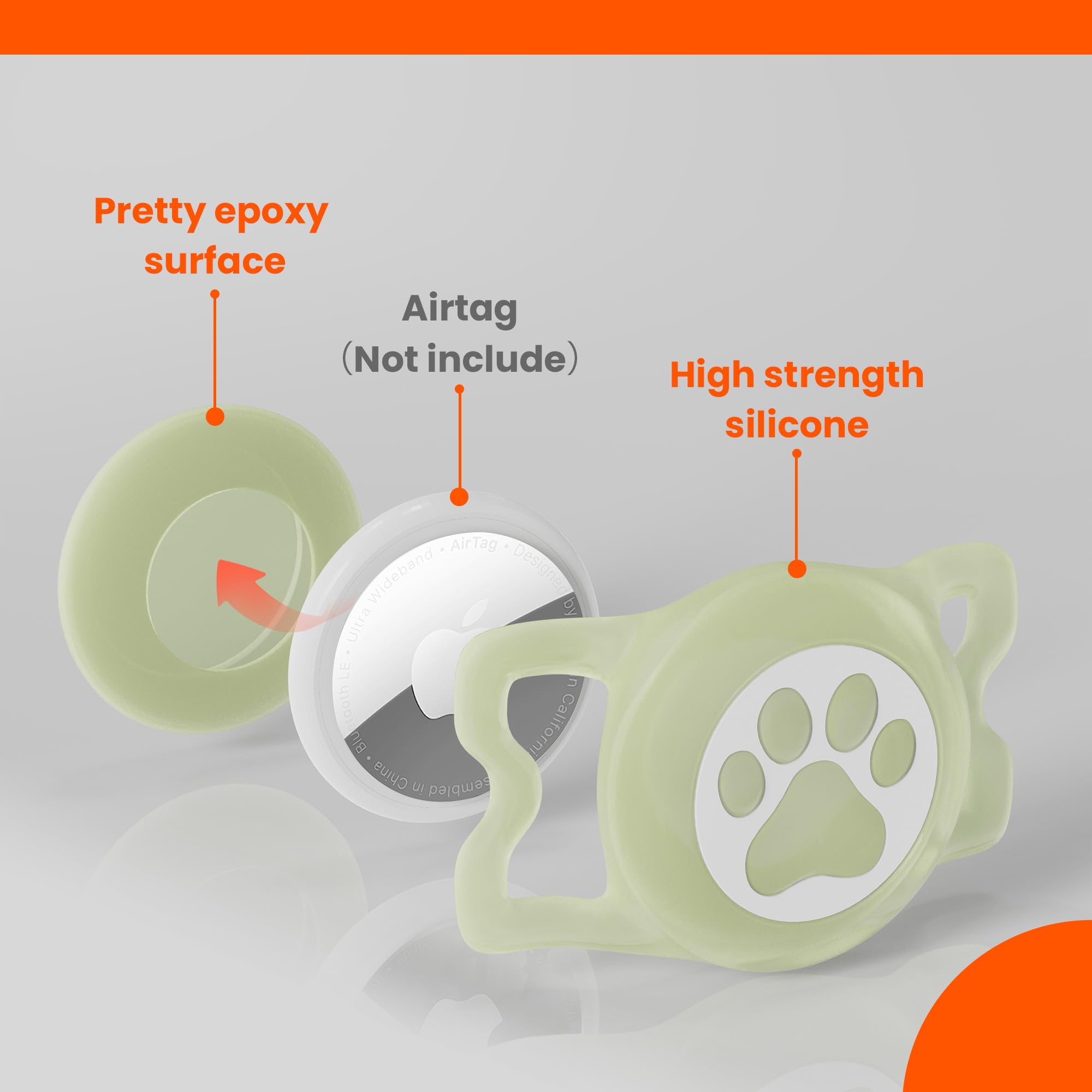 Ilfindyou Waterproof Airtag Dog Collar Holder For Apple Air Tag, Silicone Dog Airtag Holder For Dogs & Cats Collars(Luminous)