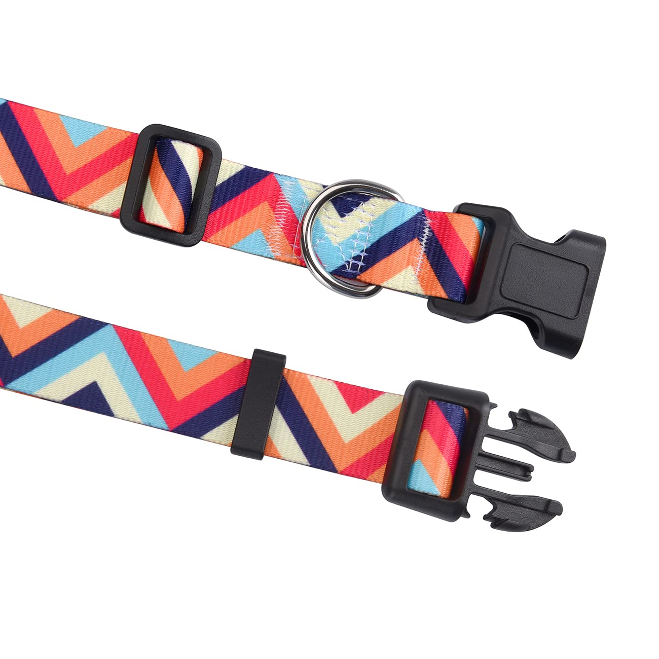 Hqyddmi Dog Collar And Leash Set - Comfortable Pet Collar For Small To Large Dogs - Geometry Pattern (Colorful Waves Set, L)