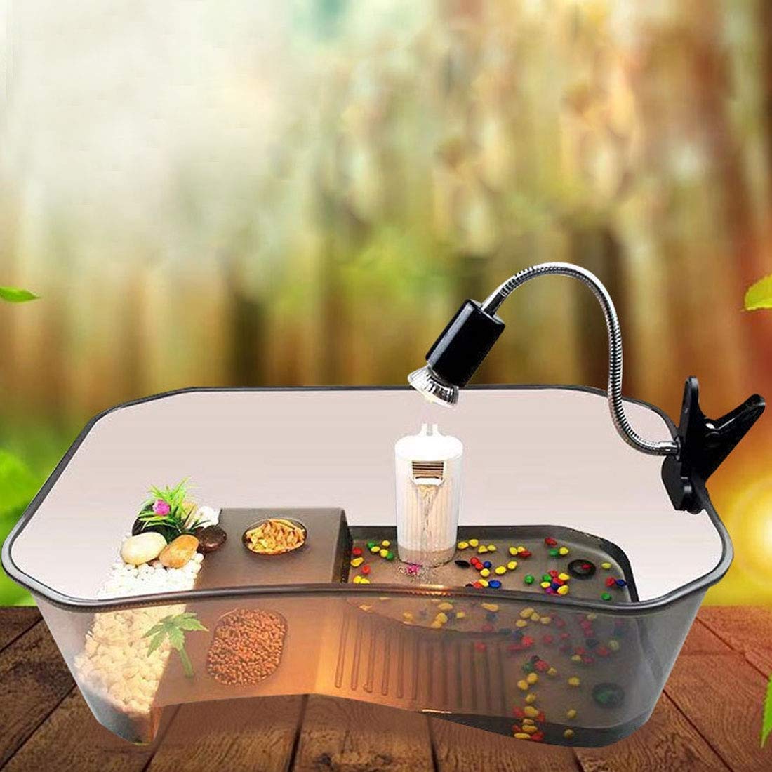 Pinvnby Plastic Turtle Tank Reptile Habitat Pet Terrariums Turtles Tank Aquarium Terrapin Topper Basking With Platform Plants,Du