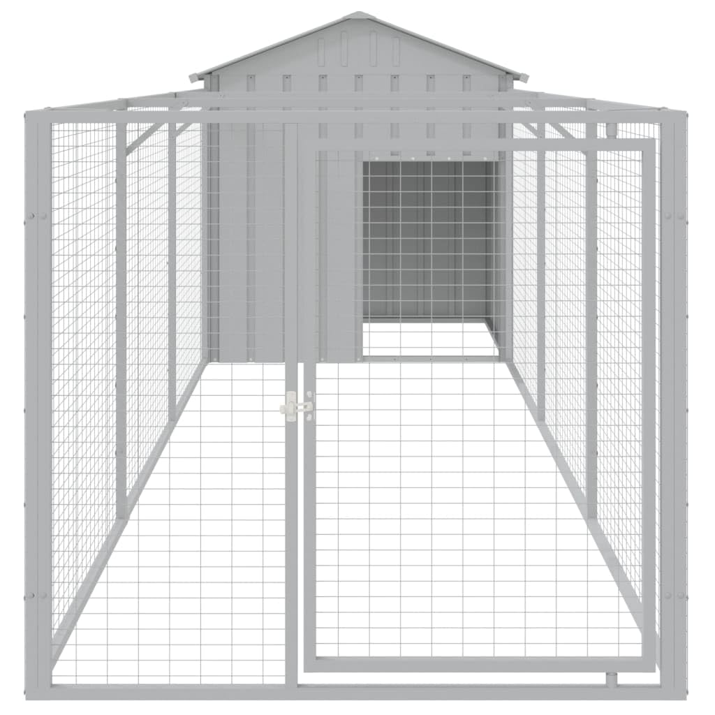 vidaXL Dog House - Light Grey Galvanised Steel Kennel with Lockable Door, 159.5"L x 46.1"W x 48.4"H, Model 3189064