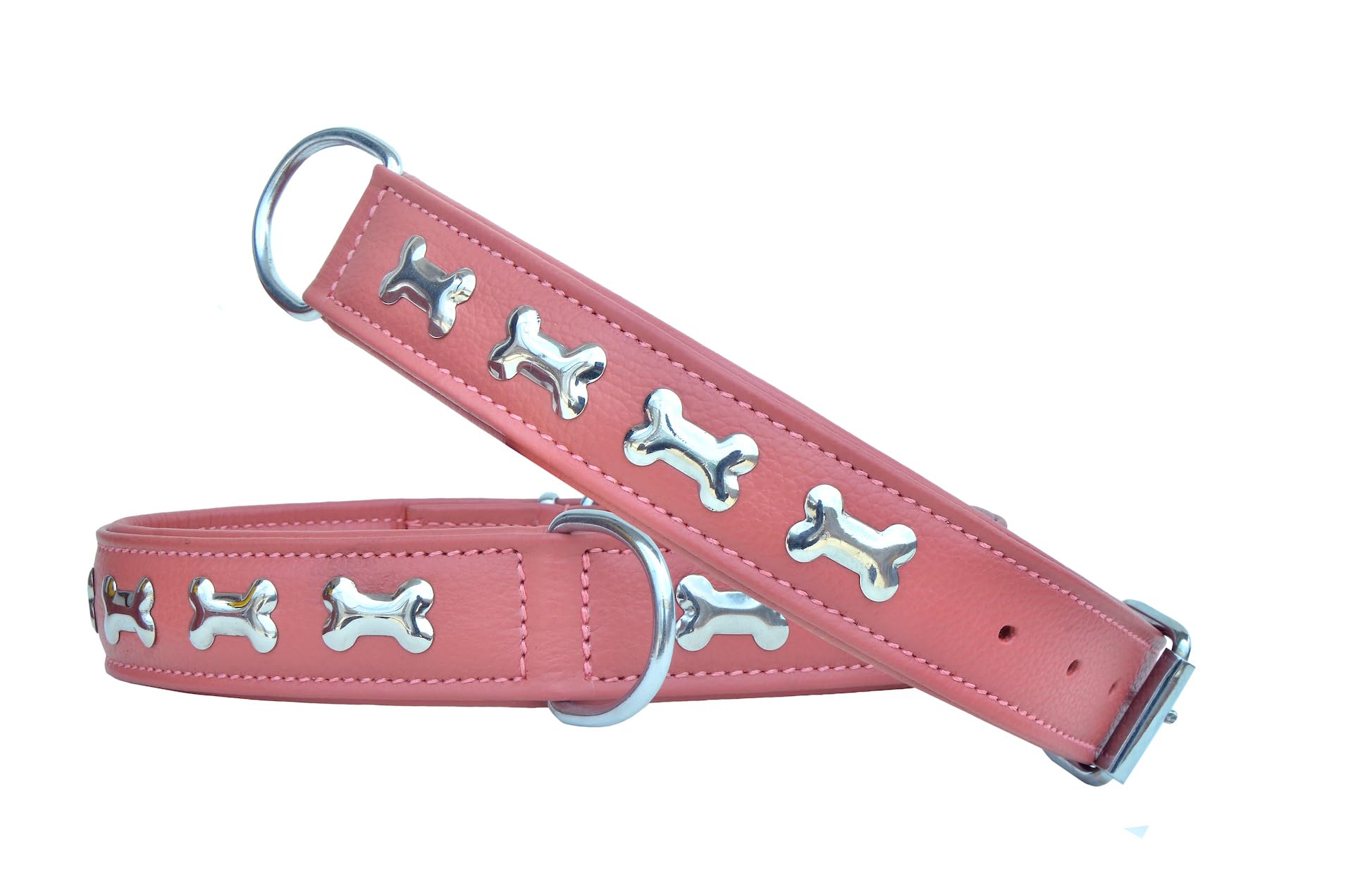 Leather Dog Collar Padded For Comfort For Puppies And Big Dogs With Bone Studs 10Ab303-S