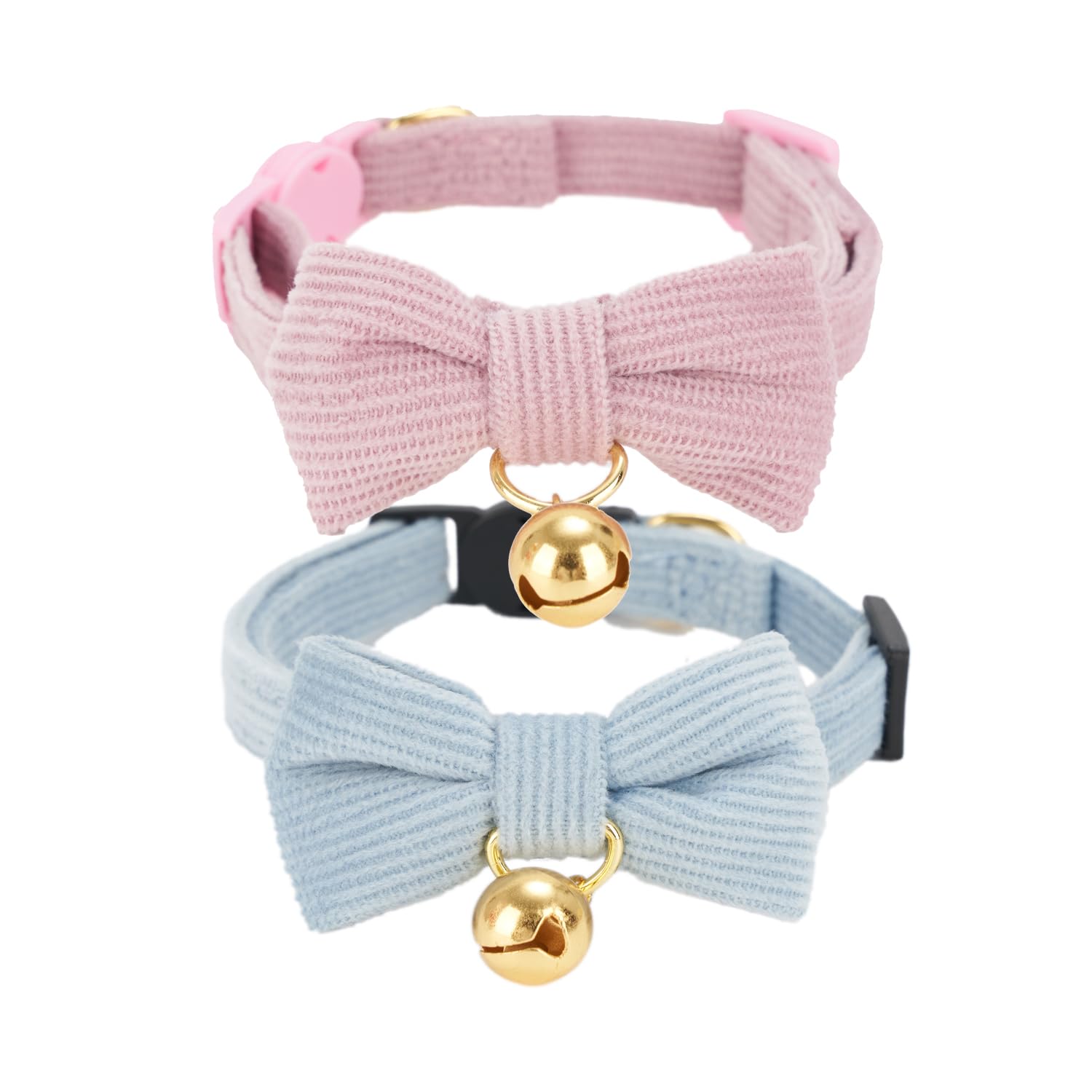 Petiry Soft Corduroy Cat Collar, Plaid Pattern, With Bell And Bowtie, Safety Breakaway Clasp, Adjustable For And Cats.(Adult Cat